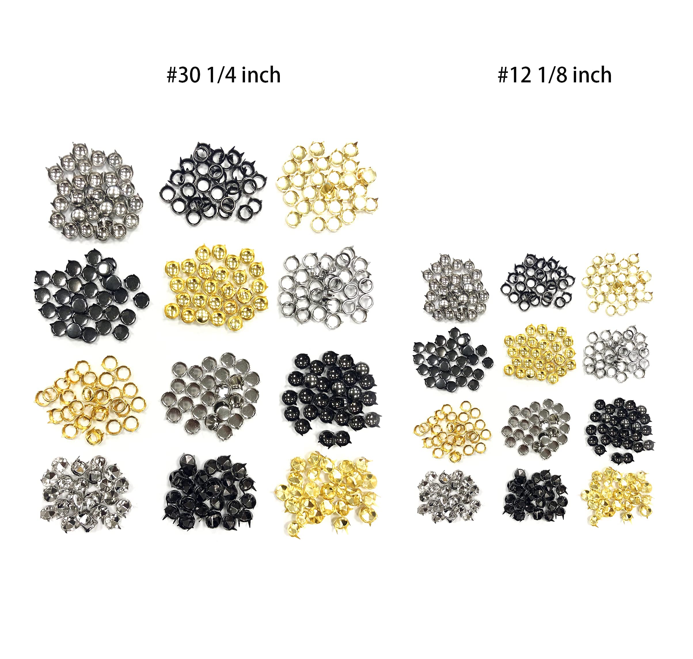 All Splendid Nieten-Set für Lederarbeiten, 1110 Stück, verschiedene Größen, runde Kuppel, Krallen-Perlen, Punk-Nieten mit Spikes, Werkzeug-Set für Dekoration, DIY, Lederwaren, in 1/4 Zoll und 1/8 Zoll