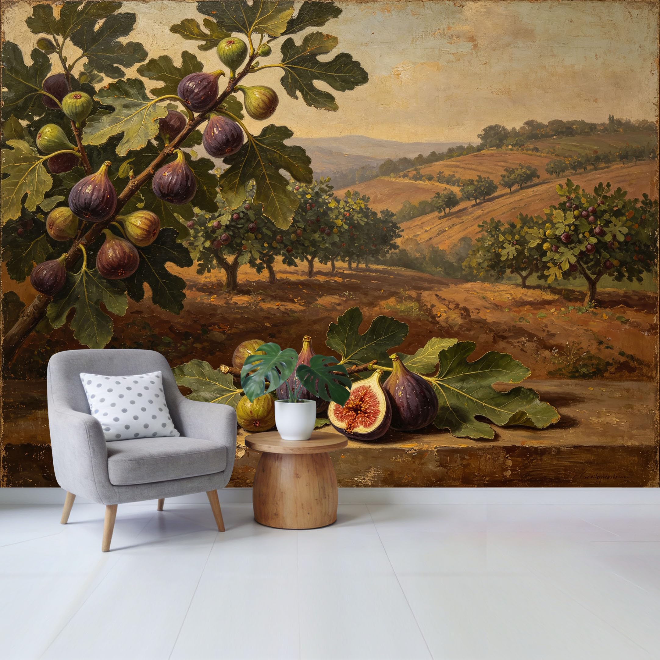 Qzlithotic Yq2605250695 Custom Size Wall Mural Mediterranean Fig Orchard Landscape Oil Painting Style Selfadhesive Wall Fabric Removable Wallpaper For Home Office Decor