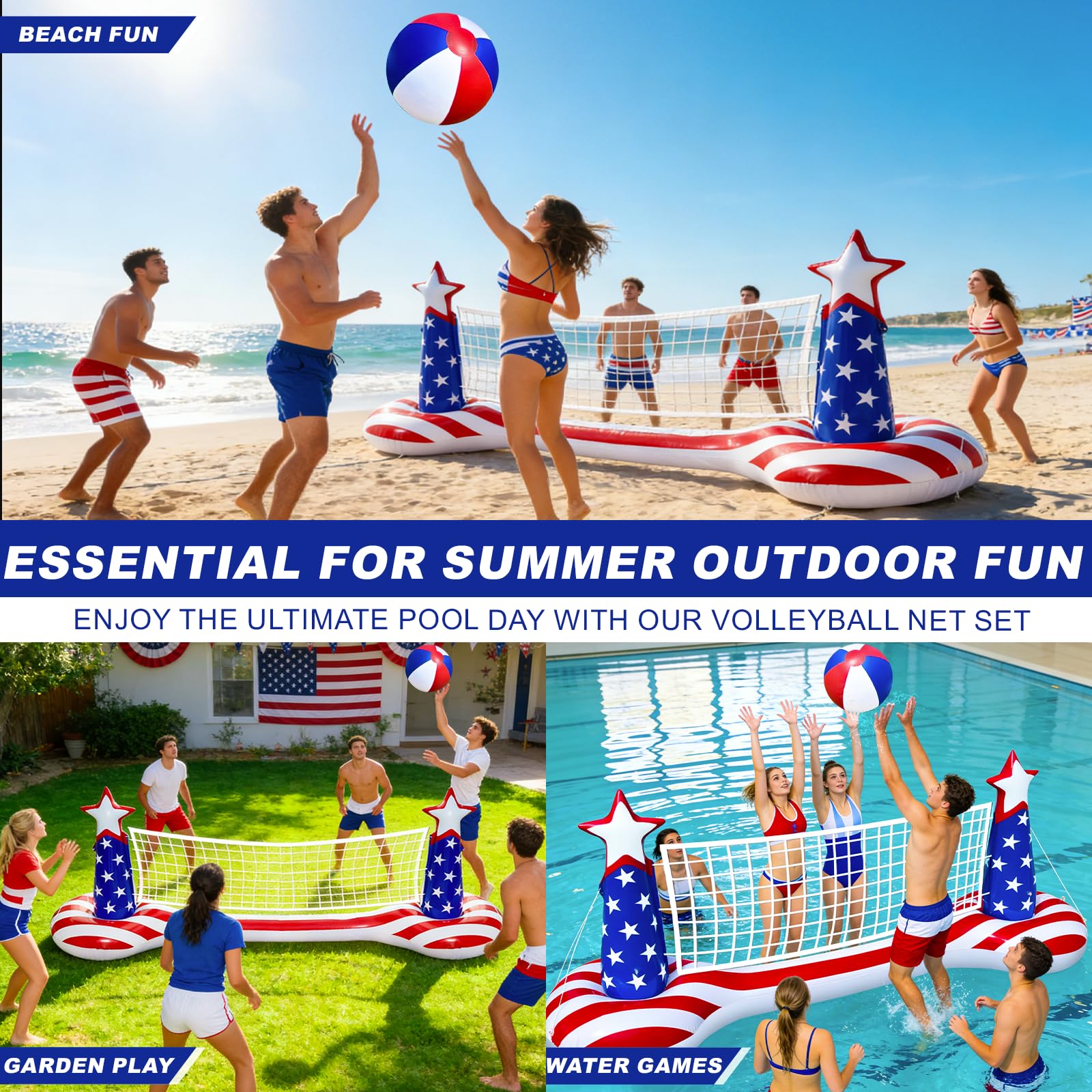 Grande galleggiante gonfiabile per piscina con pallone da spiaggia da 22,3 cm, 2 sacchi per pesi e bandiera americana, giocattolo galleggiante per adulti e bambini, perfetto per feste