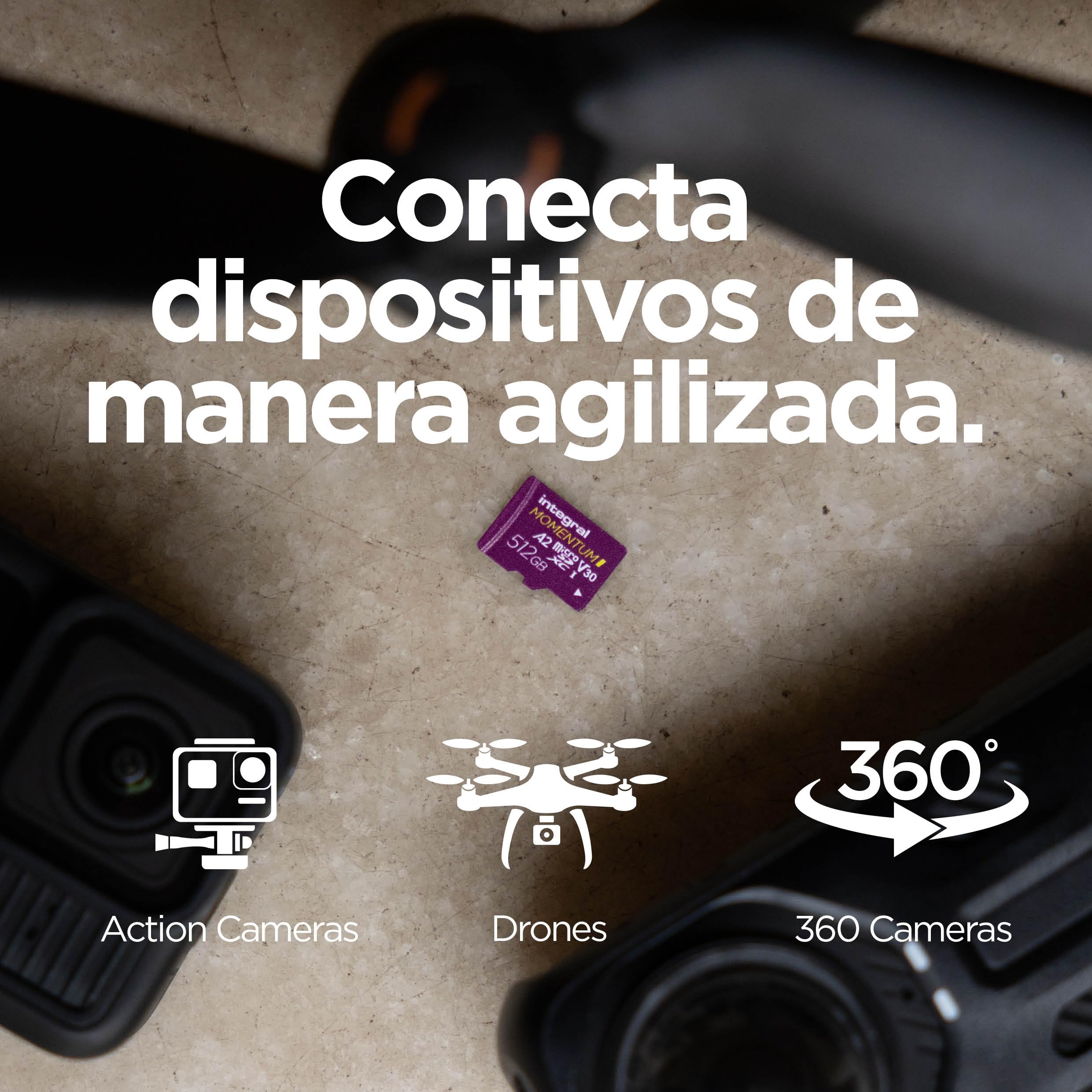 Integral Momentum I Tarjeta Micro SDXC de 128 GB, hasta 210 MB/s de Lectura y 180 MB/s de Escritura, V30, U3, A2, 4K/5K UHD para GoPro, Drones dji, cámaras de acción, Resistente al Agua