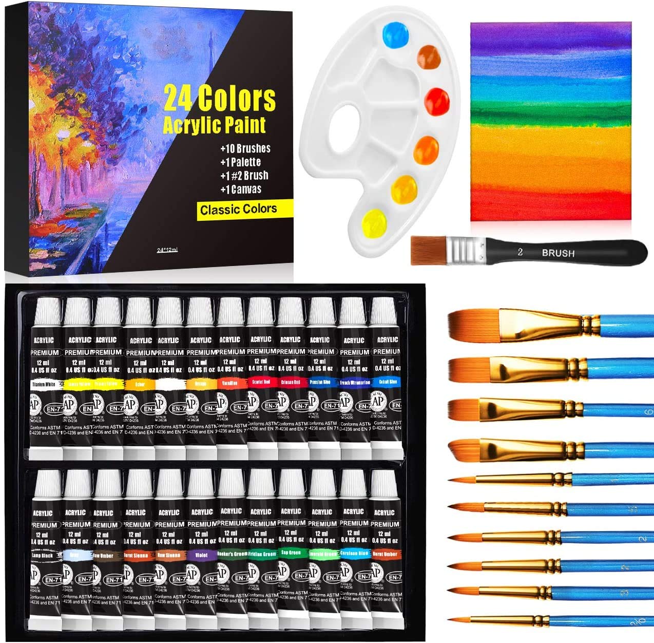 Buy Buluri Acrylic Paint Set, Acrylic Paint 24 Tubes Acrylic Paints for