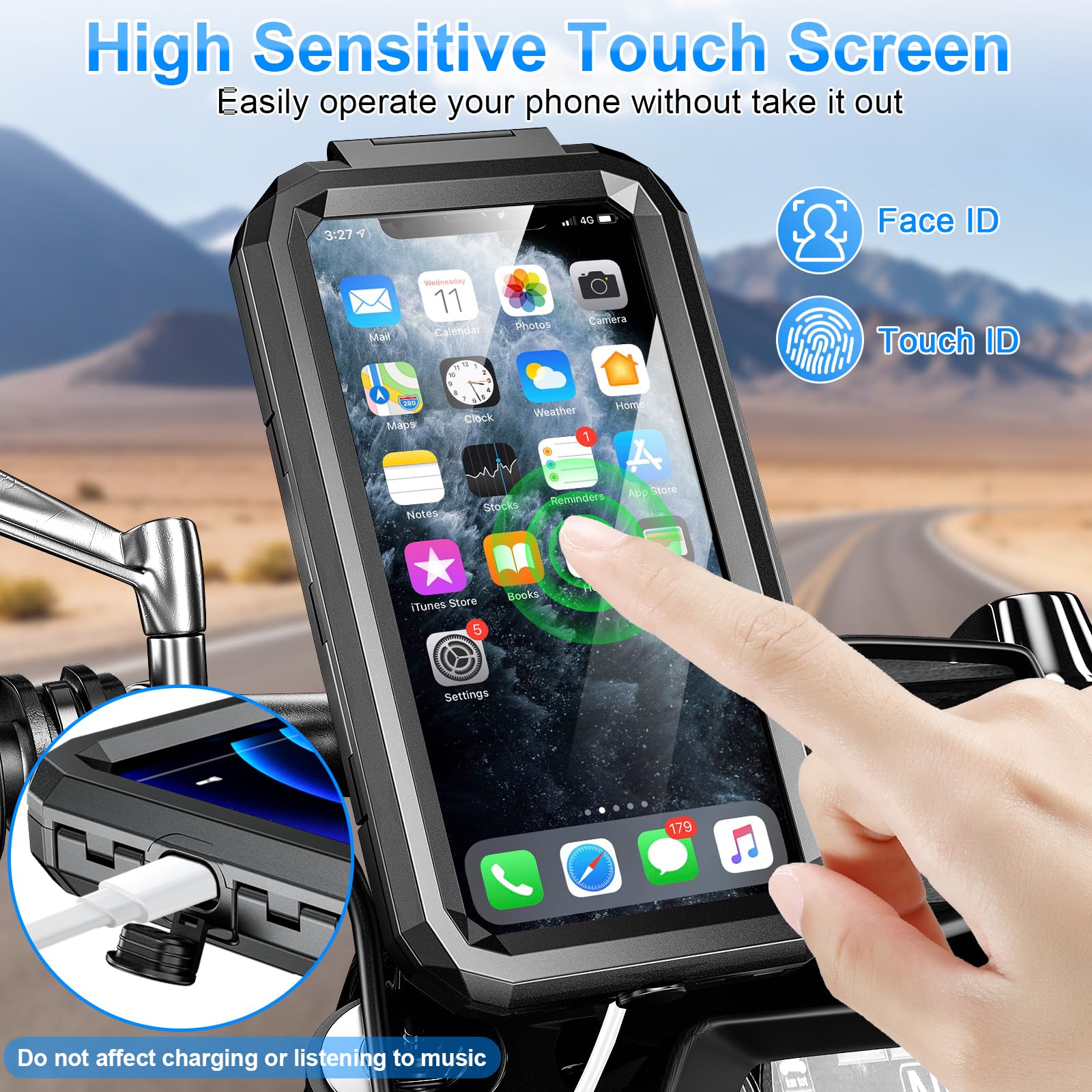 Supporto Telefono Moto Impermeabile Porta Cellulare Bici con 720° Girevole Braccio Estensione Metallo Porta Cellulare Moto Manubrio Scooter Touch Screen per 5.5"-7.0" Smartphone (Nero)