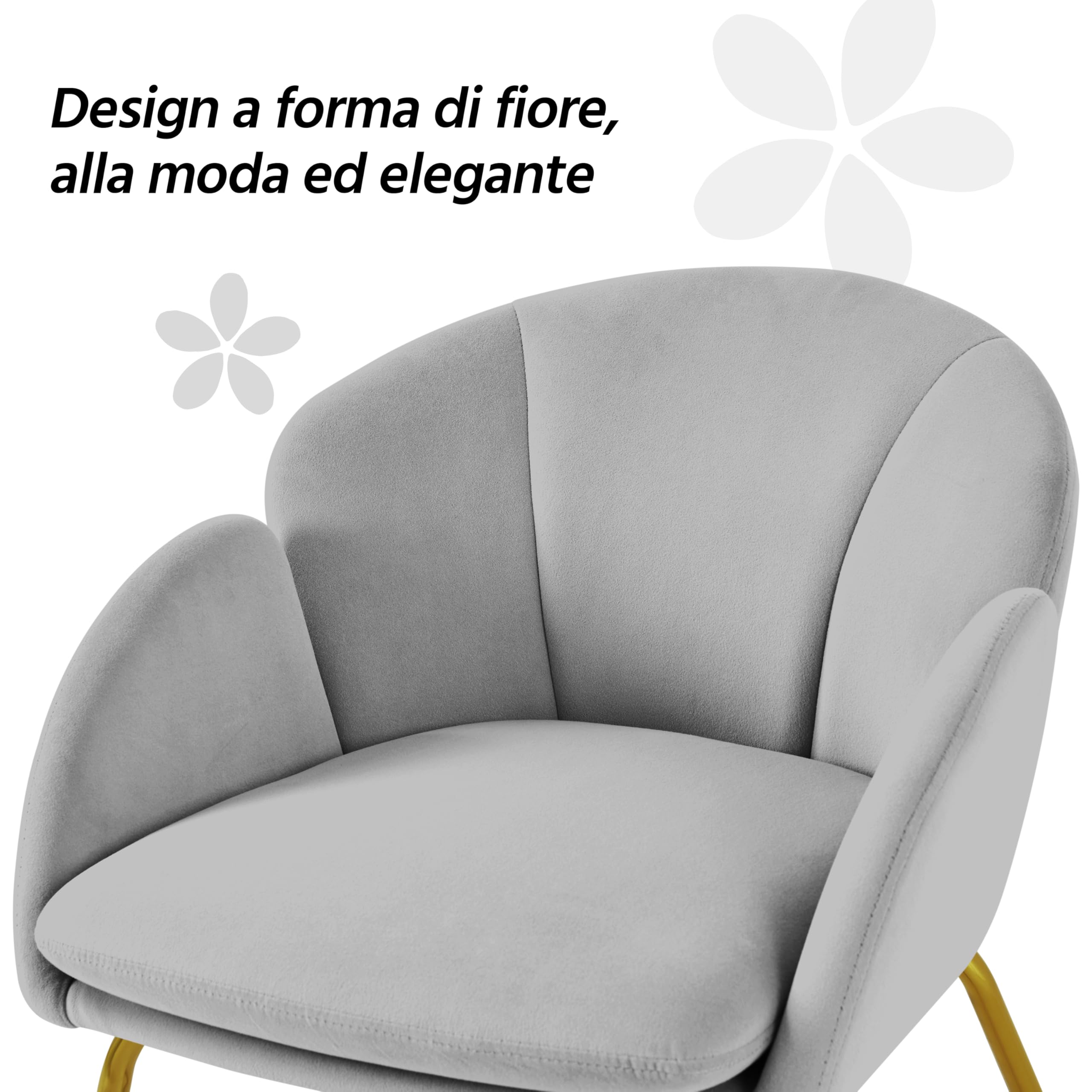 Yaheetech Poltroncina Camera da Letto Salotto Poltrona Soggiorno Imbottita Alta Moderna Ergonomica in Velluto con Schienale Circolare Braccioli Gambe in Metallo Portata 136 kg Grigio