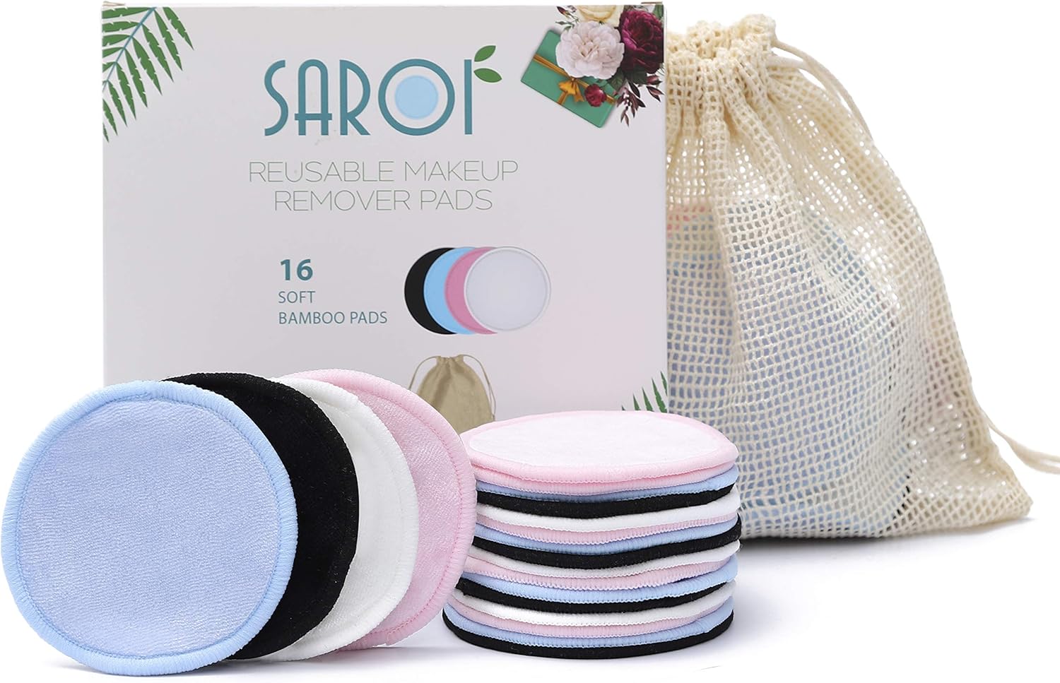 16 premium herbruikbare make-up remover pads | Milieuvriendelijke geschenkverpakking | Gezichtsreiniging wattenstaafjes | Make-up doekjes verpakt met een waszak en herbruikbare wattenschijfjes