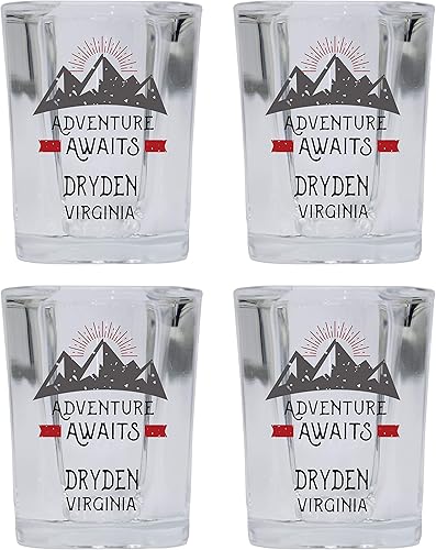 R and R Imports Dryden Virginia Souvenir 2 Ounce Square Base Liquor Shot Glass Adventure Awaits Design 4-Pack