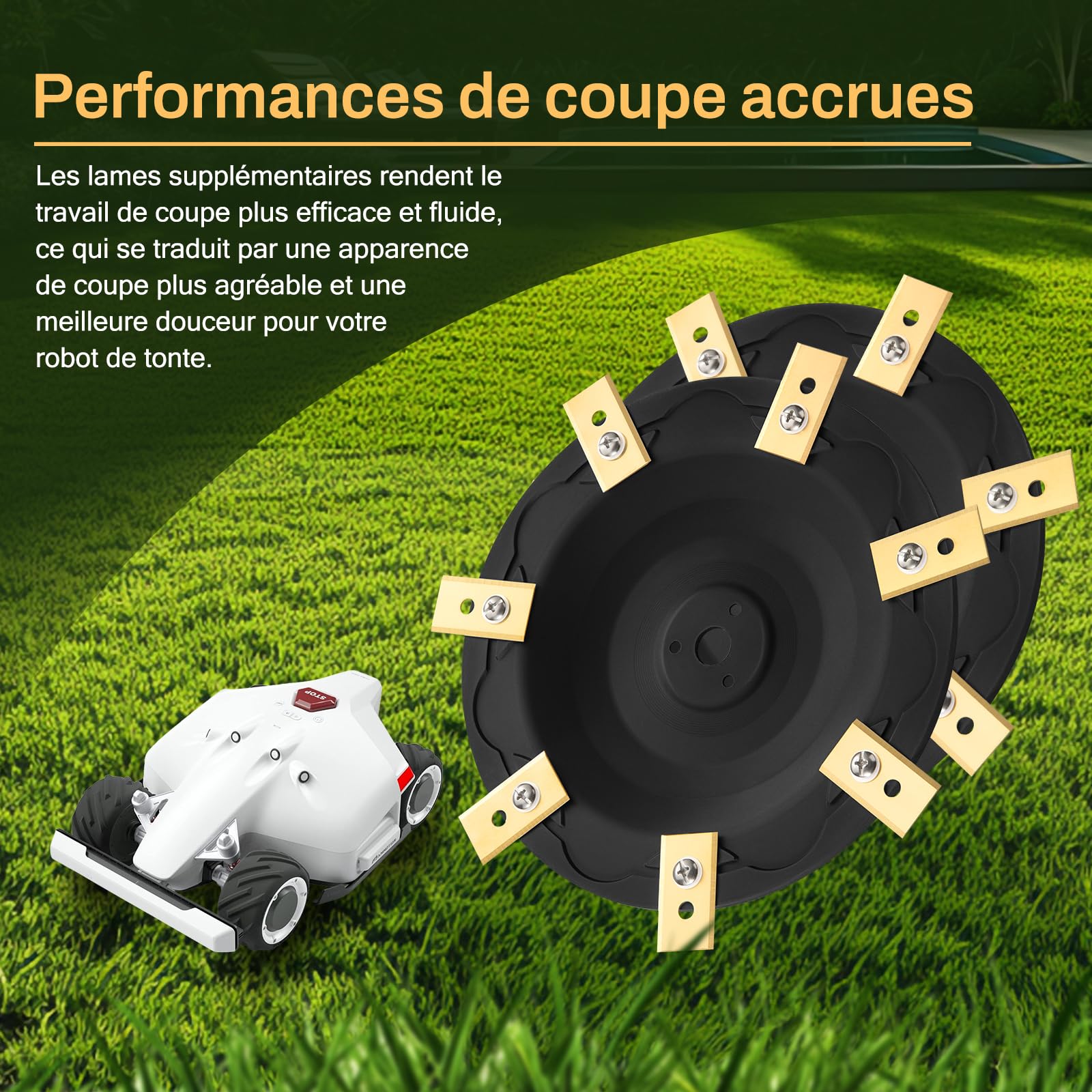[Mise À Niveau] 2Pcs Plateau de Lame + 14 pièces Lames Compatibles avec Mammotion LUBA 1 AWD et LUBA 2 AWD (jusqu'à l'année 2024), Disque de Coupe Robot Tondeuse, Disque Rotatif pour Robot Tondeuse