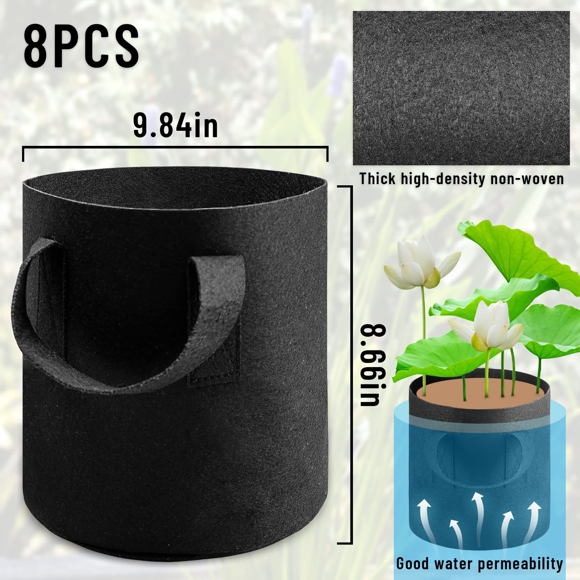 Paquete de 8 macetas de lirio para estanque, macetas duraderas para estanque, bolsas de plantación para plantas de estanque en tela negra, contenedores flotantes para cultivar nenúfares, papas