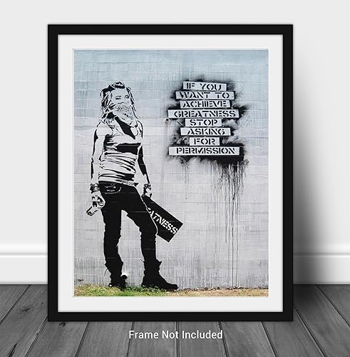 Miniatura 3 de Banksy - Famous British Street Graffiti Artist and Activist-Contemporary Wall Art Print-11x14 UNFRAMED-To Achieve Greatness Stop Asking for