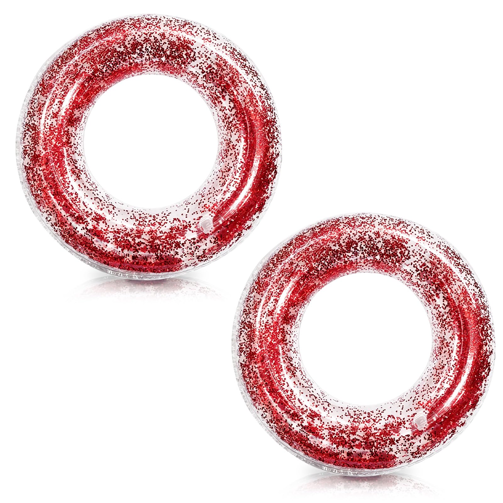 2Pcs Inflatable Rings for Pool Adult, Inflatables Pool Floats Red Sequins, 90cm Rubber Rings for Women Girls,PVC Swimming Rings,Floaties Ring Toy Water Floats for Summer Pools Beach Party Water Sport
