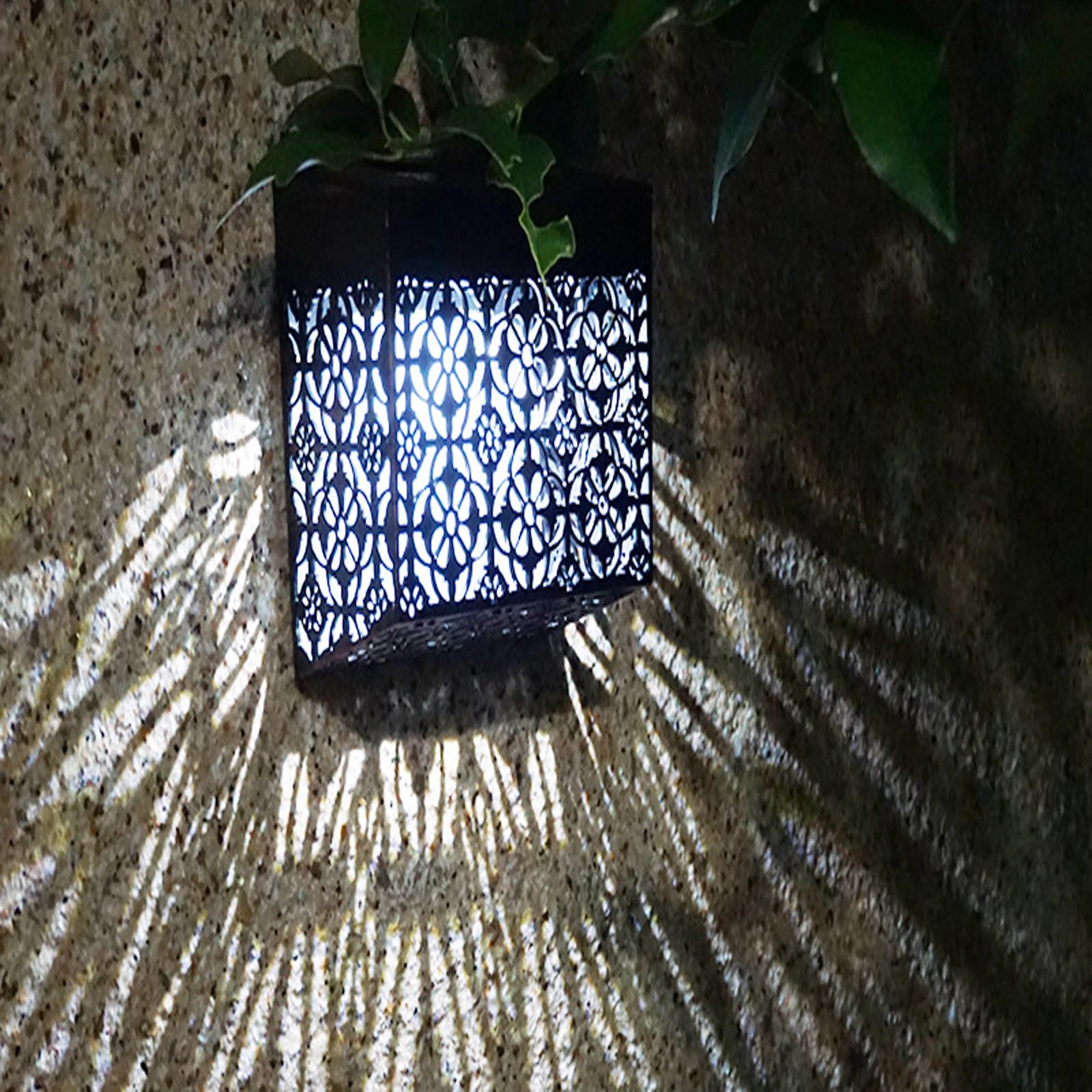 Lxcom Lighting Solar Metal Fence Lights Decorative Solar Wall Lights Outdoor Solar Powered Hollow Out Deck Light Waterproof Decorative Step Lights Deck Light for Garden Lawn Yard Patio (White)