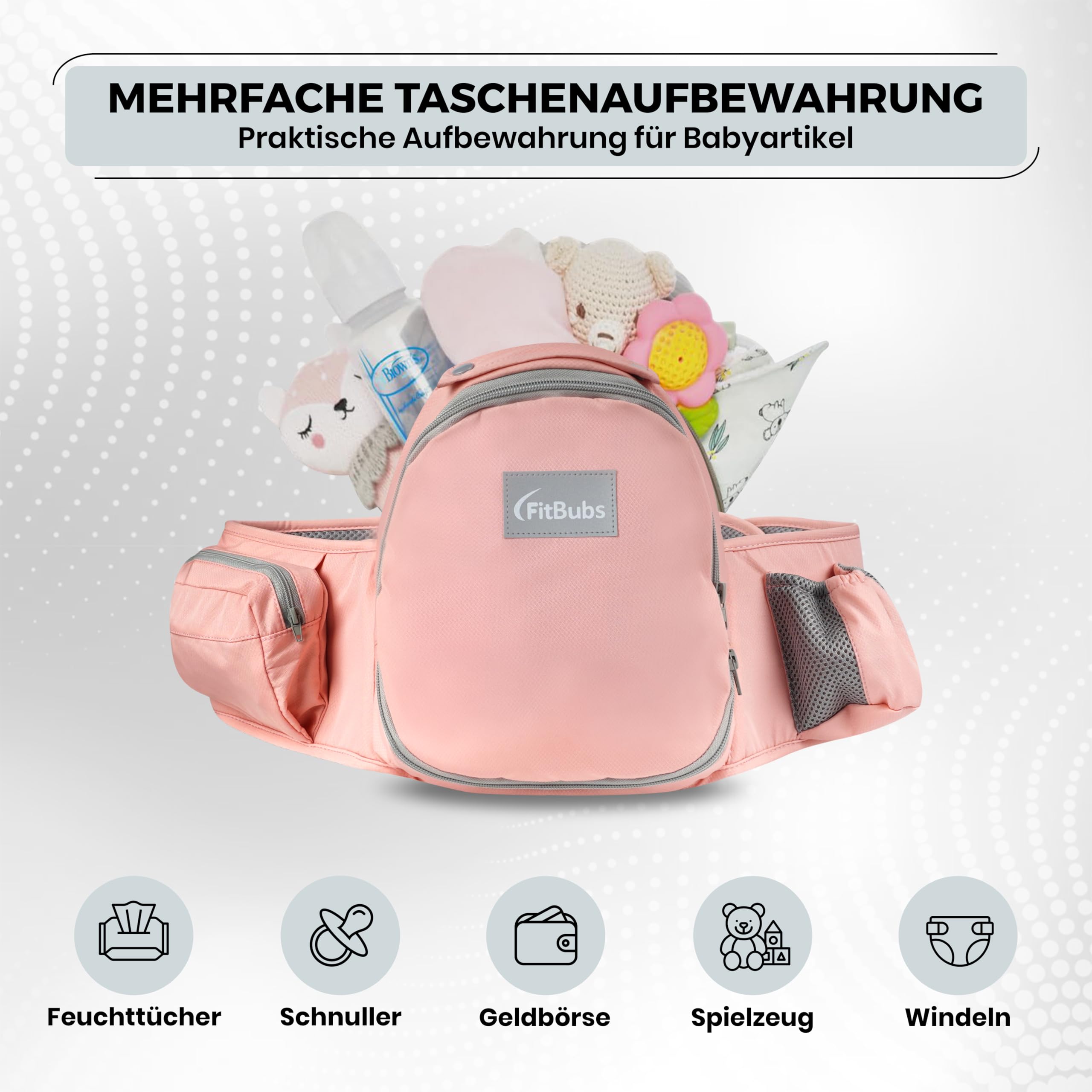 Babytrage für Neugeborene ab Geburt, 2-in-1 mit Hüftsitz, Ergonomische Tragehilfe für 3–36 Monate, 3–20 kg, Atmungsaktiv, Rosa