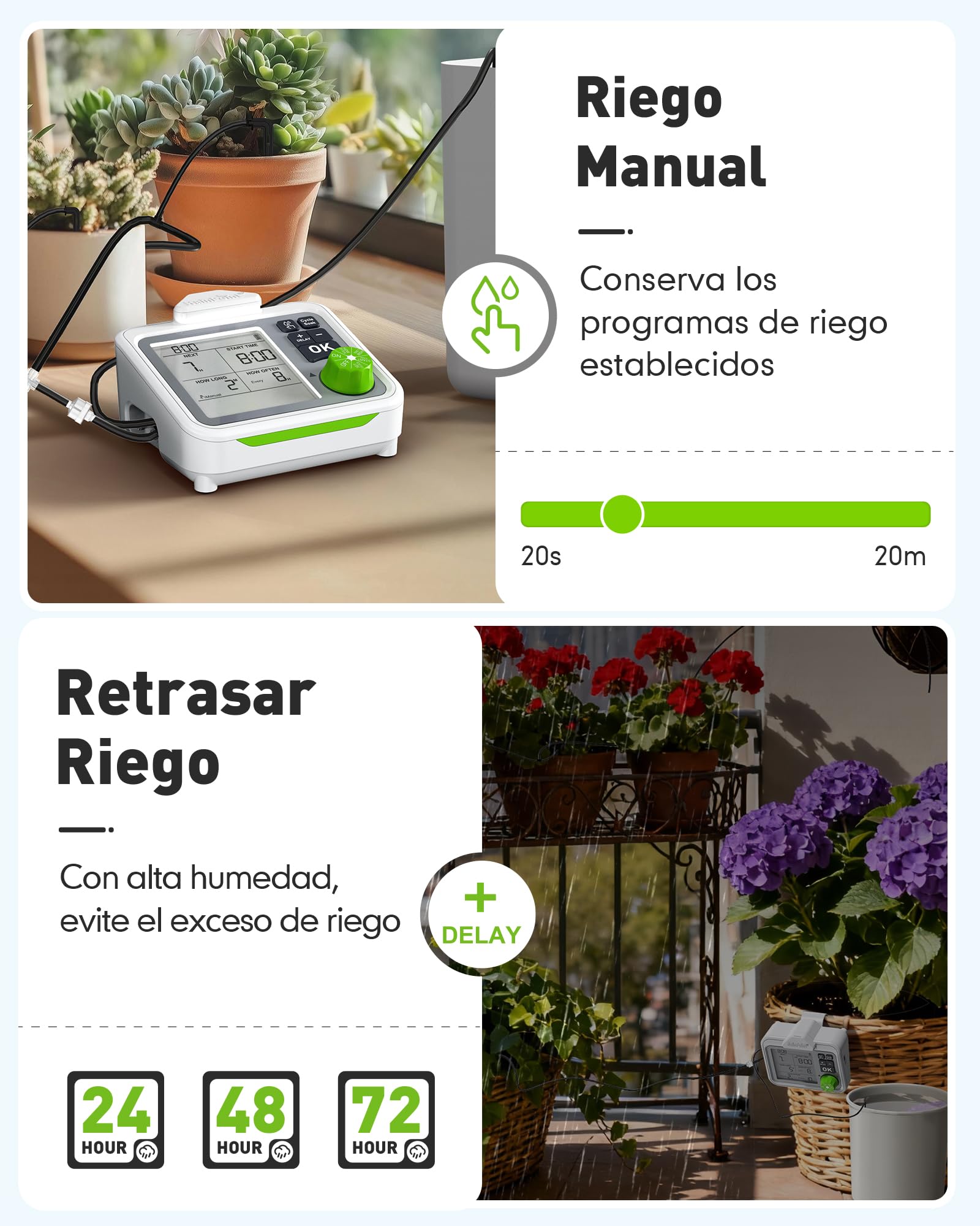 RAINPOINT Sistema de riego automático, riego automático en interiores para 20 plantas en maceta, kit de riego por goteo recargable para plantas de interior, balcón, riego de vacaciones