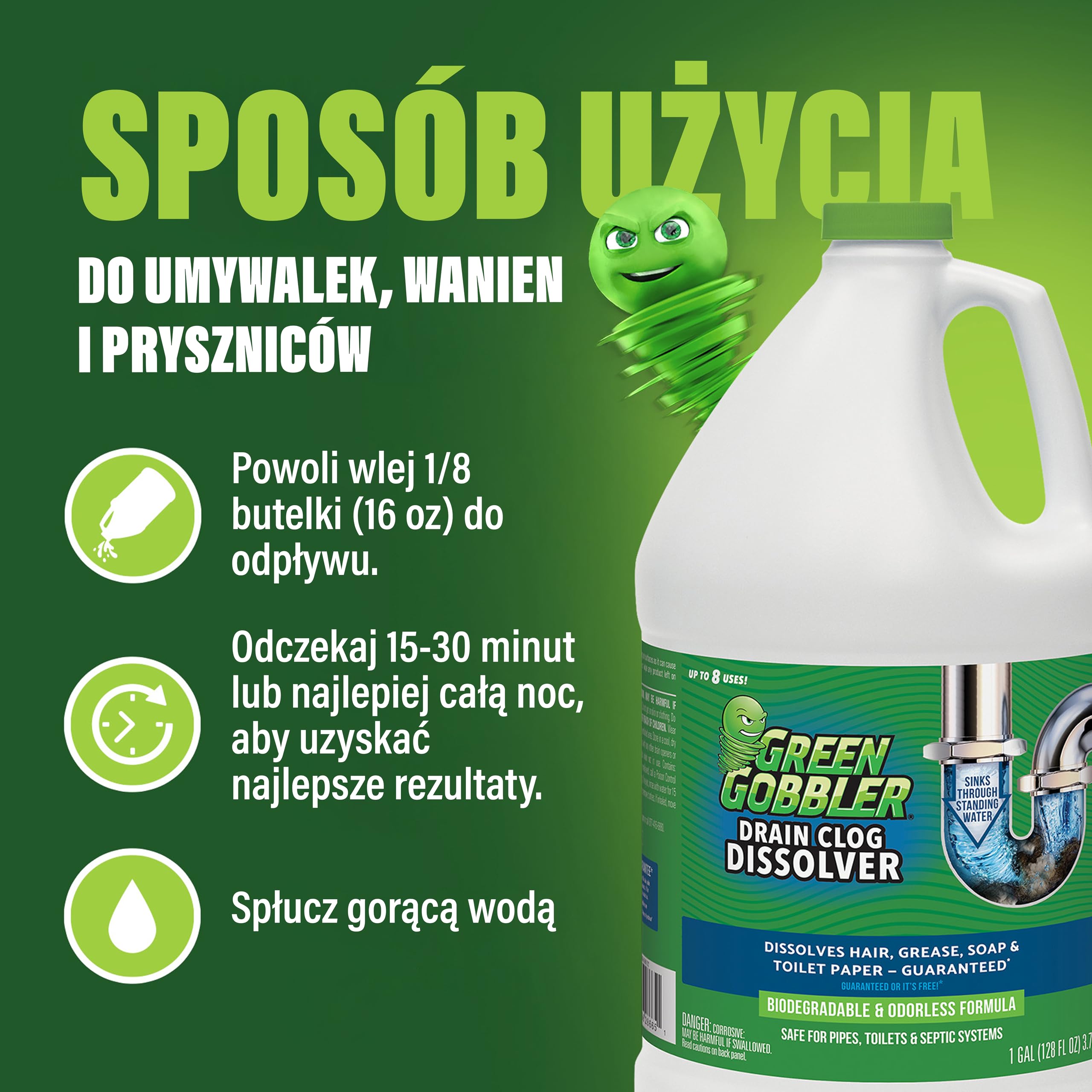 Green Gobbler Main Line Drain Opener 3,8 L Środek do Udrożniania Toalet