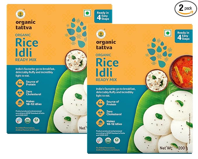 Organic Tattva - Organic Rice Idli / Idly Ready Mix | Rich in Protein and Fibre, NO Cholesterol, NO Trans-Fat | with Benefits of Rock Salt and Sunflower Oil | Ready in 5 Easy Steps | 400 Gram
