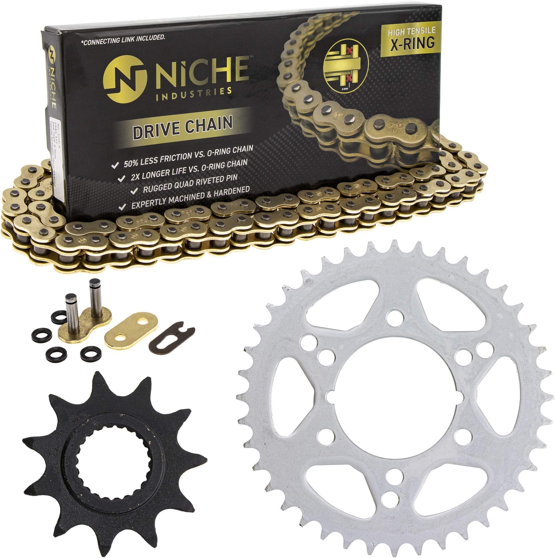 NICHE Drive Sprocket Chain Combo for Polaris Trail Boss 330 325 Front 11 Rear 40 Tooth 520V-X X-Ring 78 Links