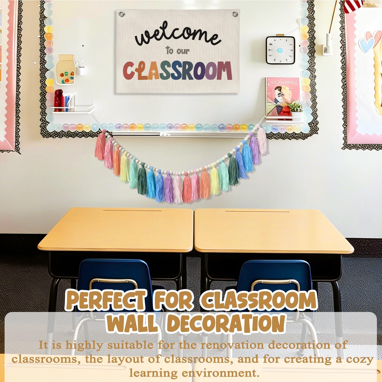Boho Classroom Decor Tassel Garland, Pastel Rainbow Wall Decor for Classroom, Summer Bulletin Board Decorations, Nursery, Kids Room, Baby Shower,Party Boho Tassel Banner,Teacher Must Be Have