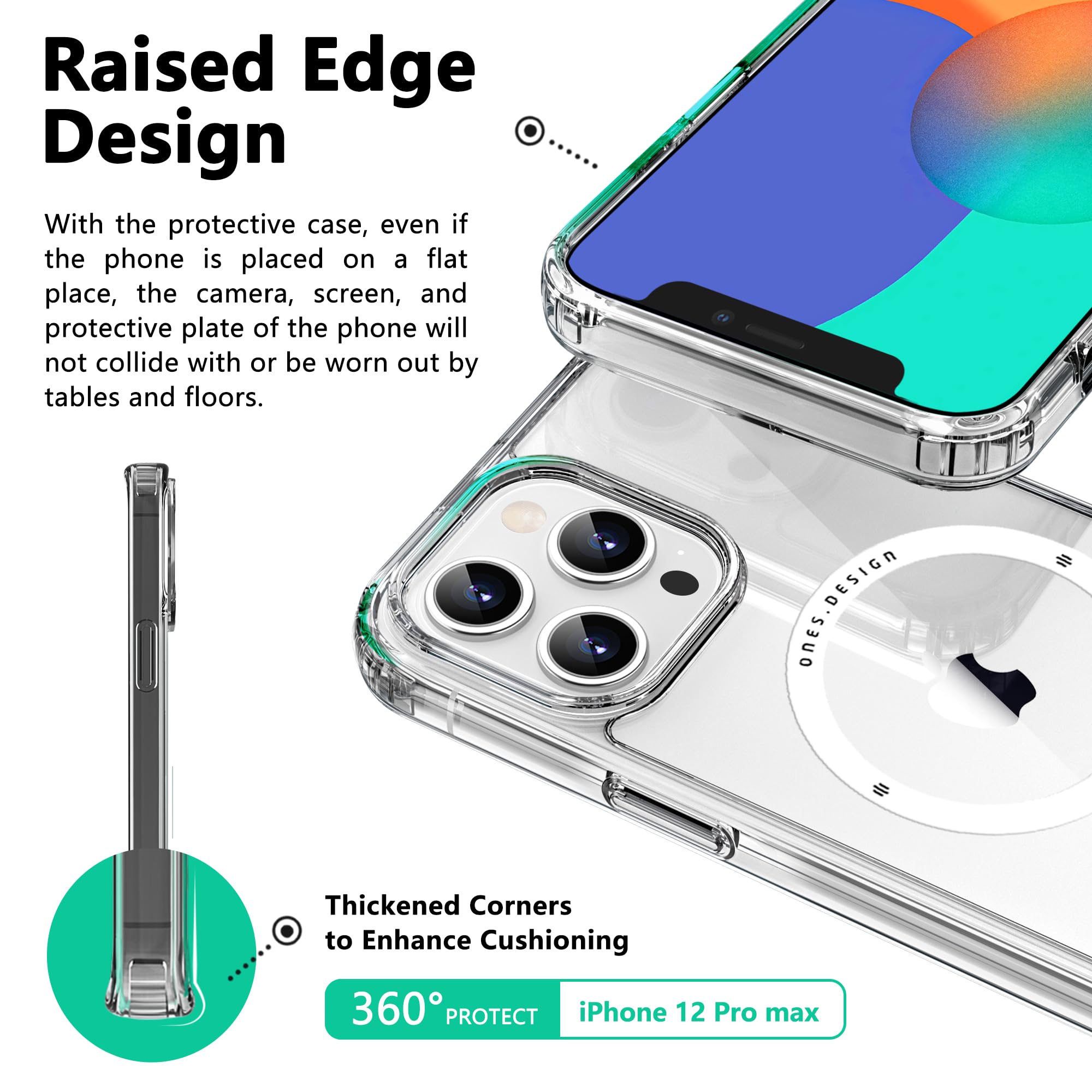 Ones Cover magnetica rigida ibrida compatibile con iPhone 12 Pro Max Custodia MagSafe, protezione di livello militare, airbag antiurto, ricarica wireless Qi, copertura silicone antigiallo,trasparente