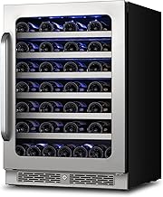 Whynter Refrigerador de vino de 24 pulgadas, edición lujosa, refrigerador de vino con puerta de cristal, 3 LED, refrigerador integrado o bajo encimera, marco sin costuras para el hogar, bar, oficina