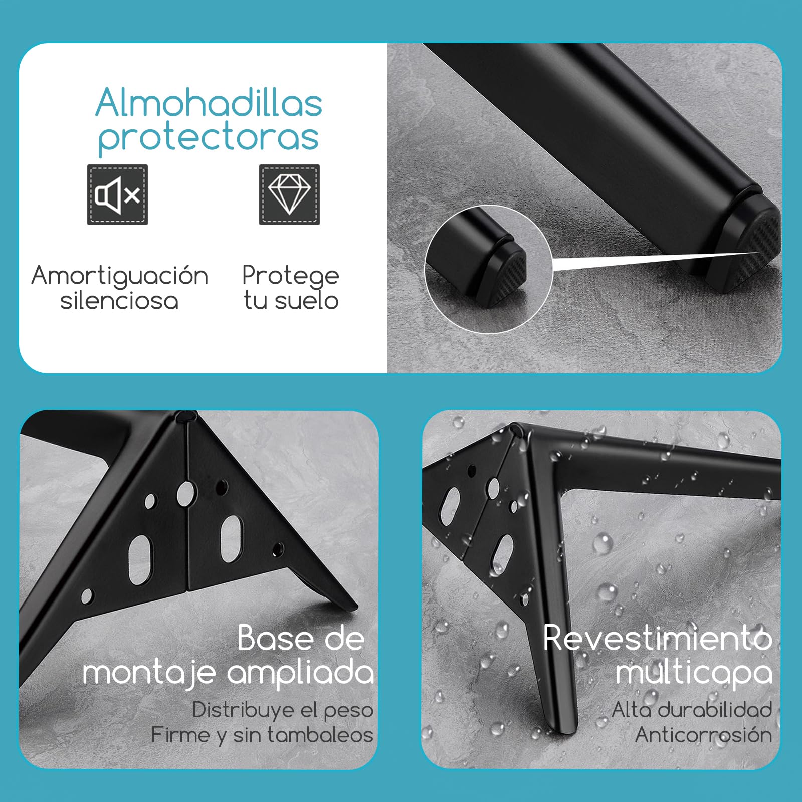 Patas de Mueble 18 cm, Patas de Metal para Muebles Juego de 4 | Patas Cortas Modernas Negras DIY, Soporte Resistente, Reemplazo para Armario, Cómoda, Aparador, Mesita de Noche, Sofá