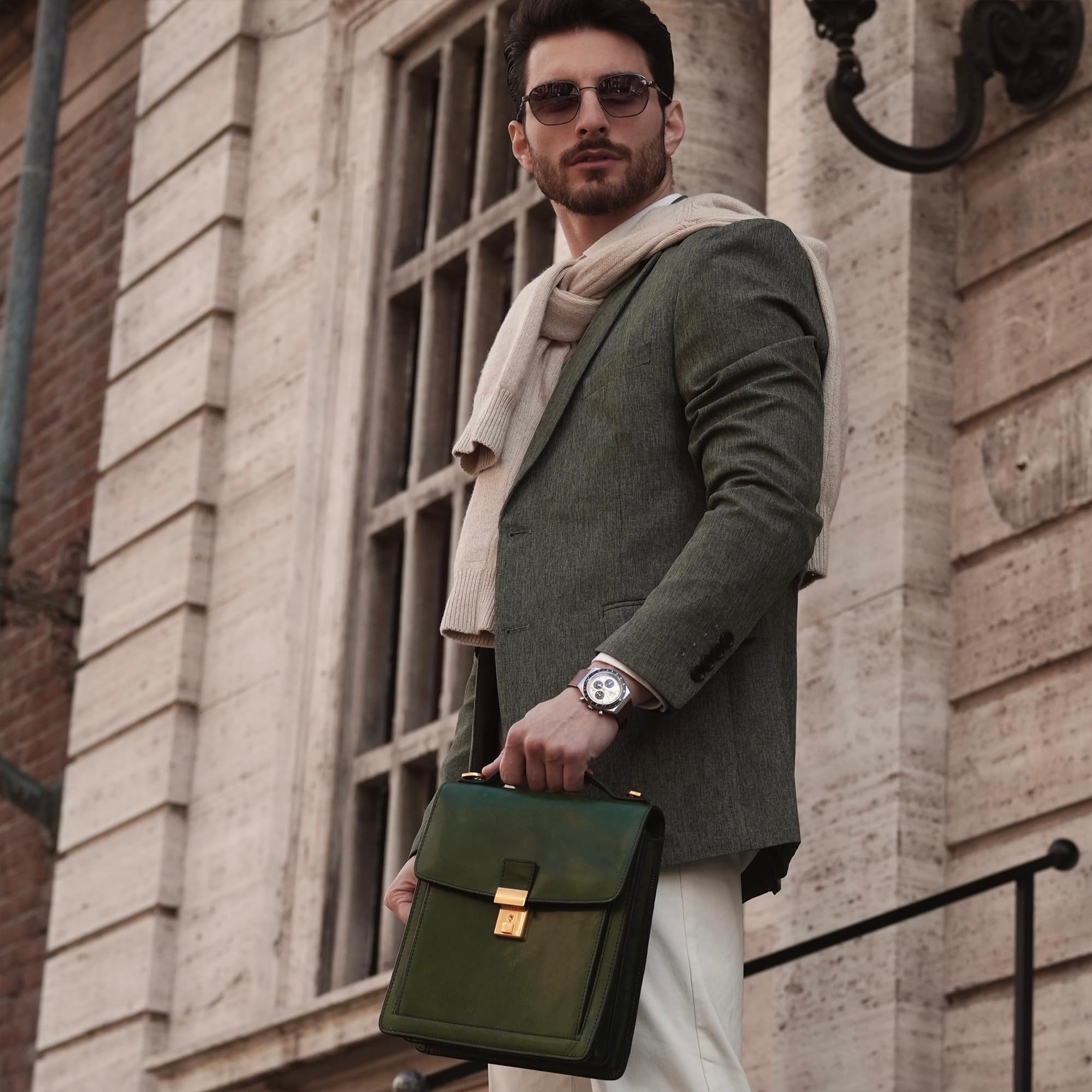 Time Resistance Leder Aktentasche - Leder Tasche Handgefertigt in Italien - Arbeitstasche mit Schultergurt - Kleine Businesstasche - Umhängetasche