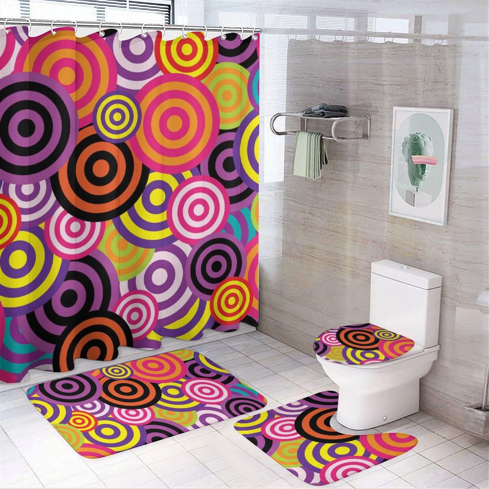 Juego de cortinas de ducha de 4 piezas con alfombras antideslizantes para renovar el baño del hogar