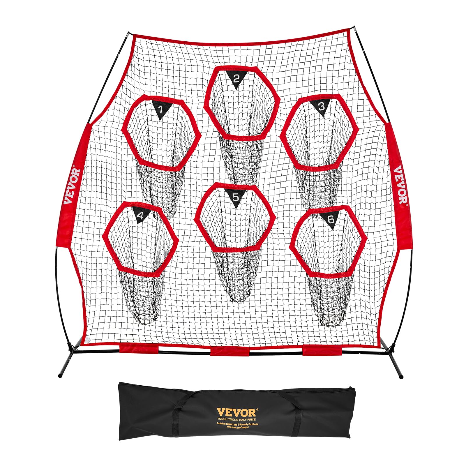 VEVOR Filet d'entraînement pour football 274 x 243 cm, filet de lancer de rugby avec 6 poches pour cibles, sans nœuds, sangles et étui de transport inclus, pour améliorer la précision de lancer, rouge