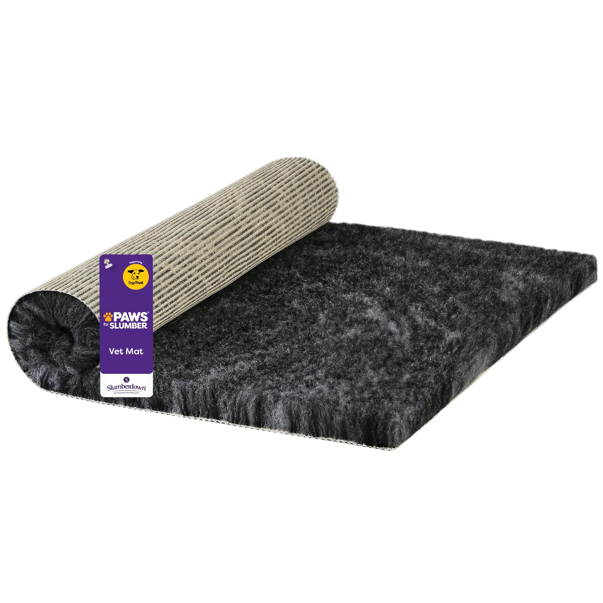 Slumberdown Fleece Pet Mat Large (90 x 60cm) - Ultra-Soft, Quick-Dry & Non-Slip Vet Bedding for Dogs, Puppies & Cats | UK-Made, Breathable, Non-Allergenic, Washable, Charcoal