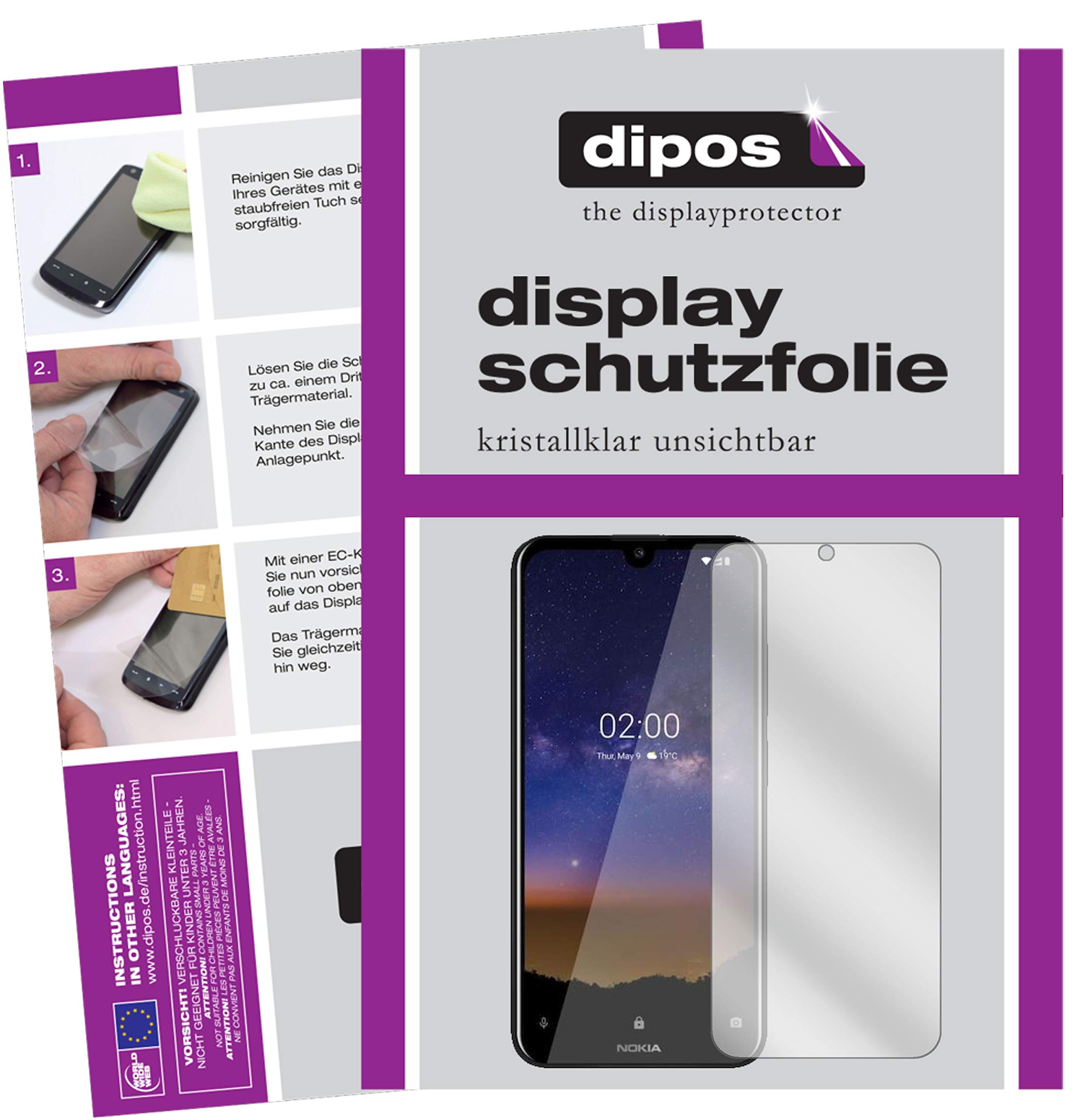 Dipos 2 Pellicole Protettive Crystalclear Per Nokia 4.2 - Taglio Laser, Anti Graffio, Made In Germany - 3
