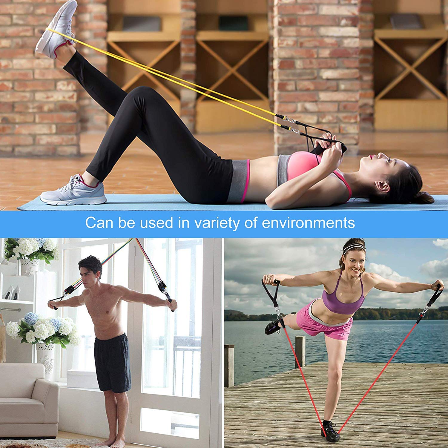 Fitness Guru - Resistance Bands Set - Include 5 Stackable Exercise Bands with Carry Bag, Door Anchor, Ankle Straps - for Resistance Training, Home Workout 3