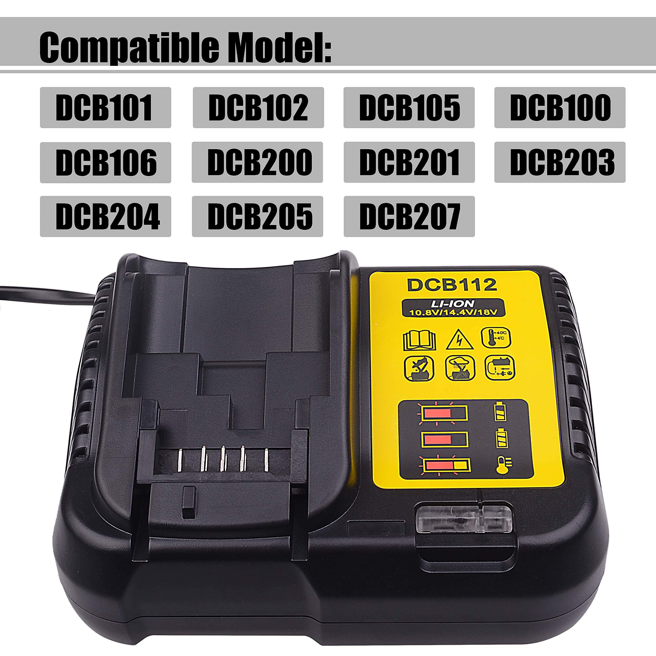 ZIBESTYU DCB112 Replacement Battery Charger Compatible With Dewalt 10.8V 14.4V 18V 20V Li-ion Battery DCB112 DCB115 DCB118 DCB102BP DCB107