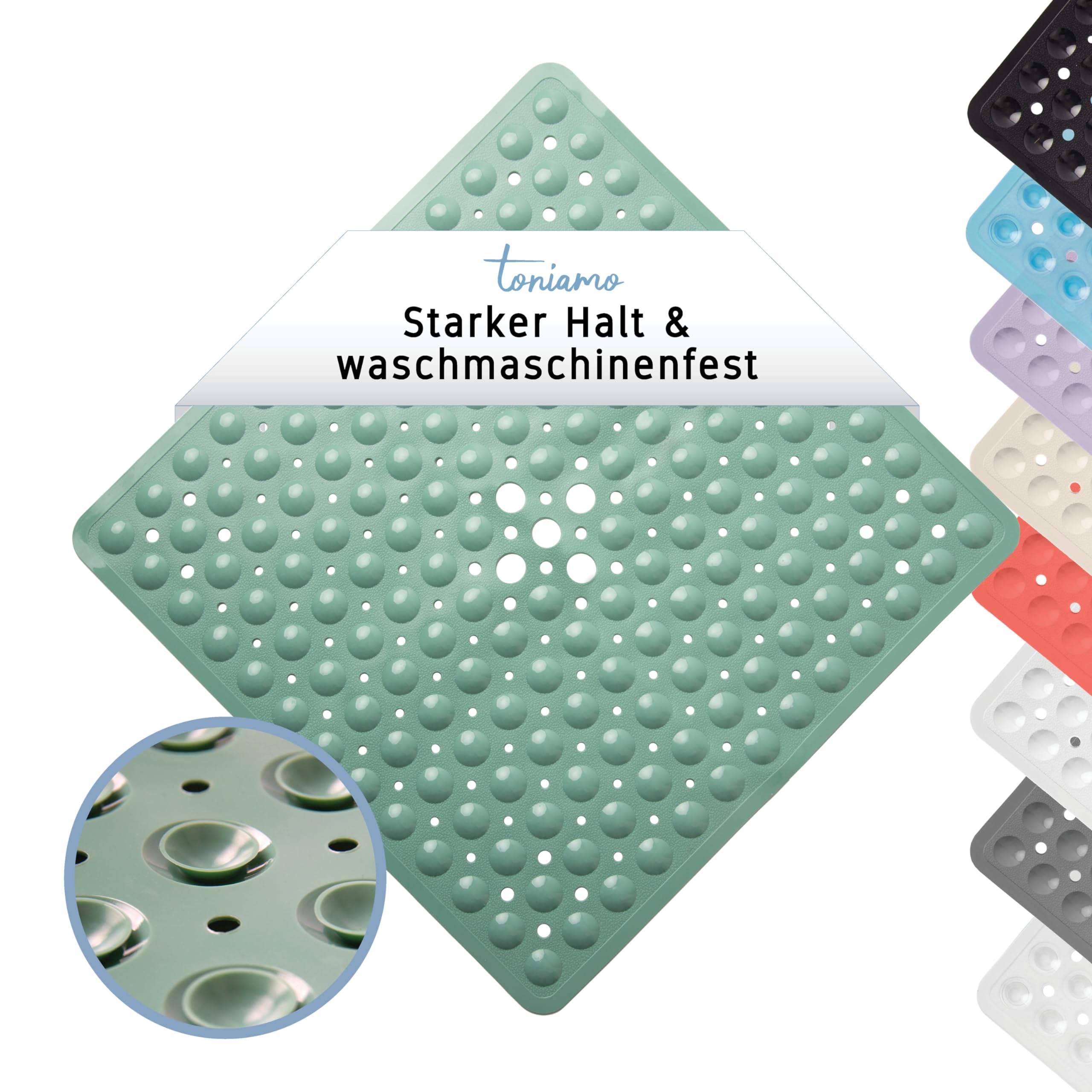 Duschmatte 53x53 cm grün | Antirutschmatte Dusche in Premium-Qualität | komfortable Rutschmatte Wellness | Badematte rutschfest | antibakteriell & maschinenwaschbar | Duscheinlage rutschfest