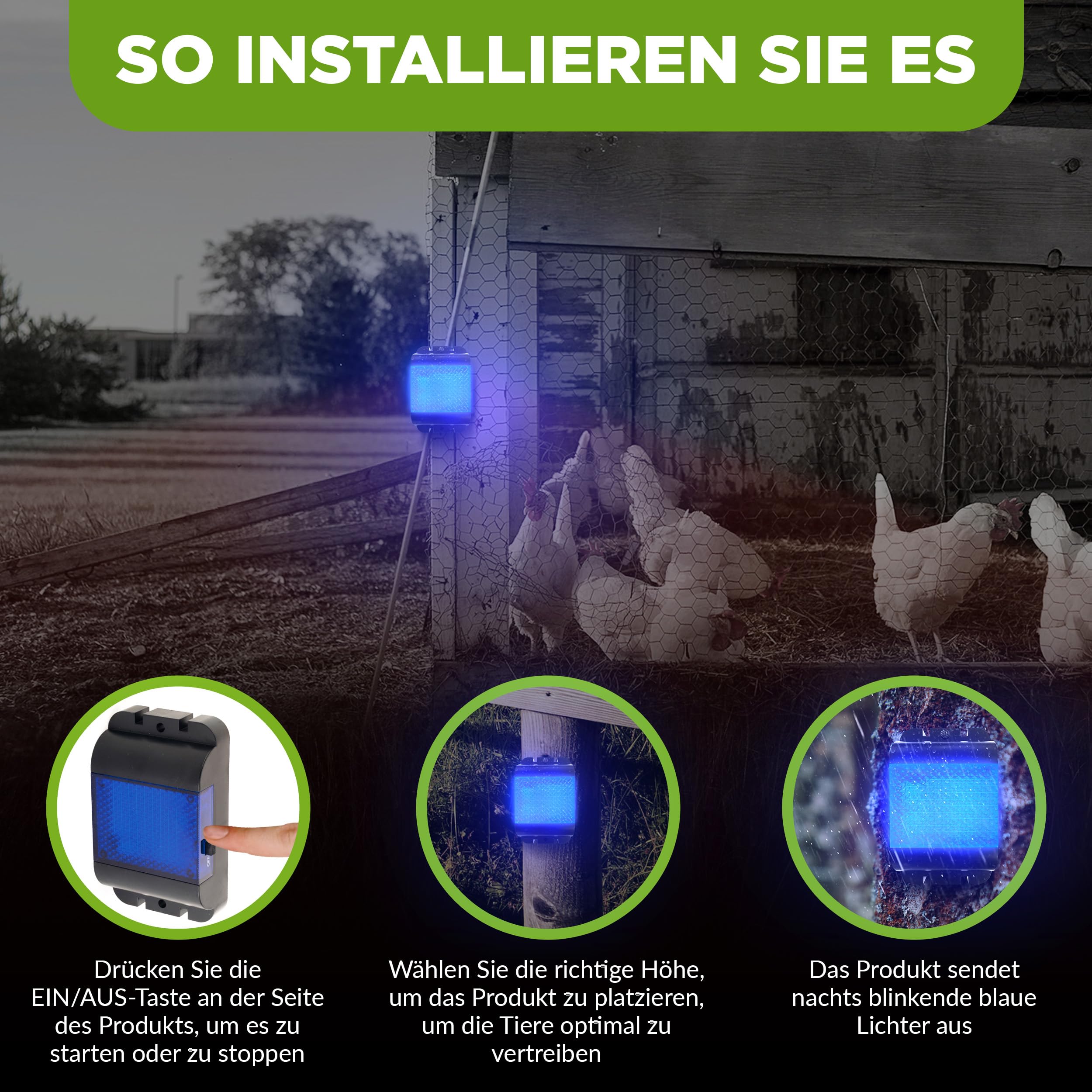 ISOTRONIC Tiervertreiber zur Abwehr von Waschbären, Rehen, Füchsen & Wildschweinen – Wildtier Vertreiber mit blauem LED-Licht – effektive Tierabwehr mit 40m² Wirkungsbereich (6 Stück)