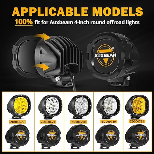 Miniatura 2 de Auxbeam Fundas LED de 4 pulgadas, 2 piezas redondas negras para luces de trabajo de conducción todoterreno, cubiertas protectoras de PC, cubiertas