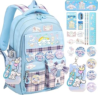 19IN Cinnamoroll School Backpack for Girls with 24Pcs Accessories Set, Anti-Theft Kids Backpack for Students Aged Between ...