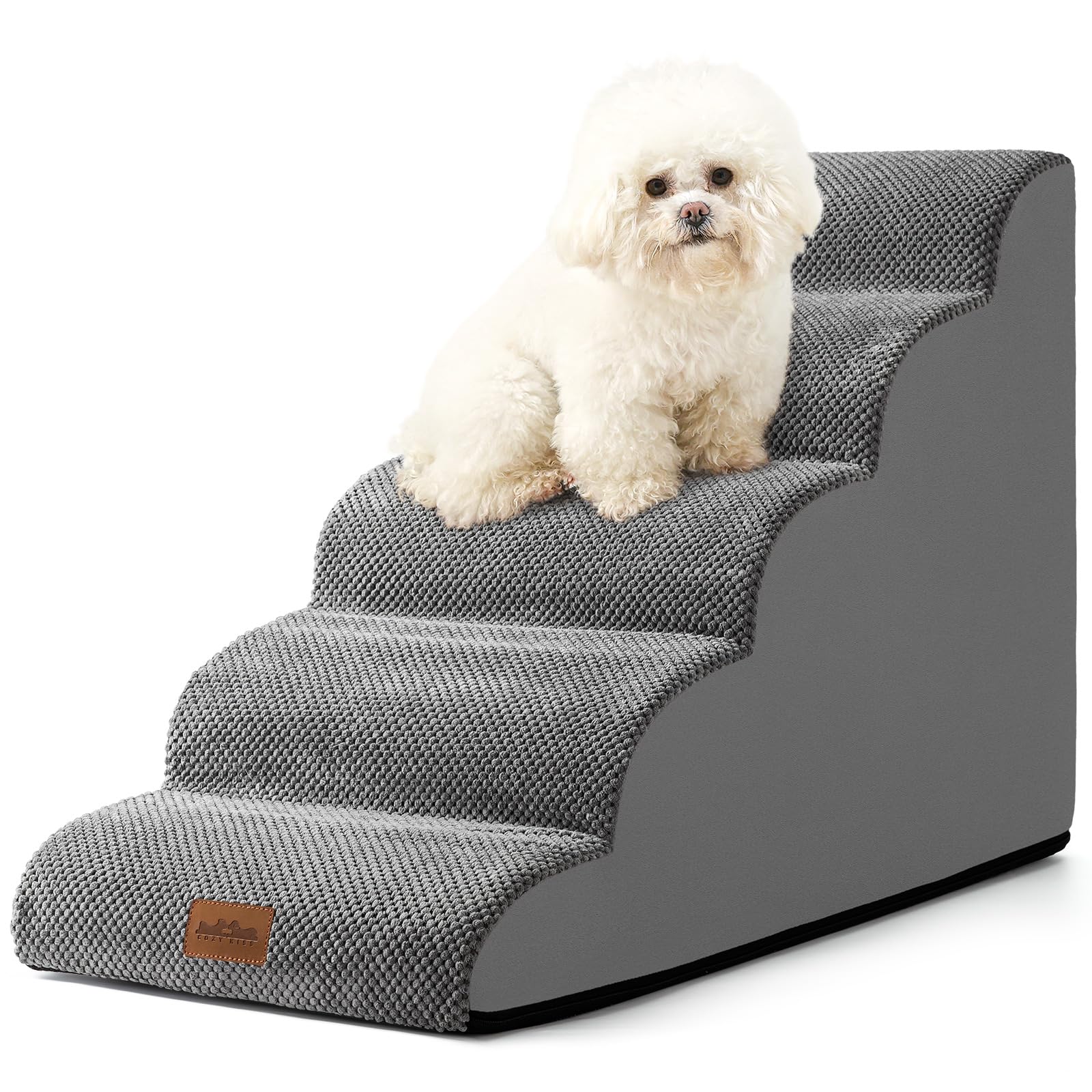 COZY KISS Scale per Cani di Piccola, Scale per Animali per Letto, Divano e Sedia, Rampa per Gatti con Rivestimento Lavabile e Fondo Antiscivolo, Leggera (Grigio, 40x84x57cm, 5)
