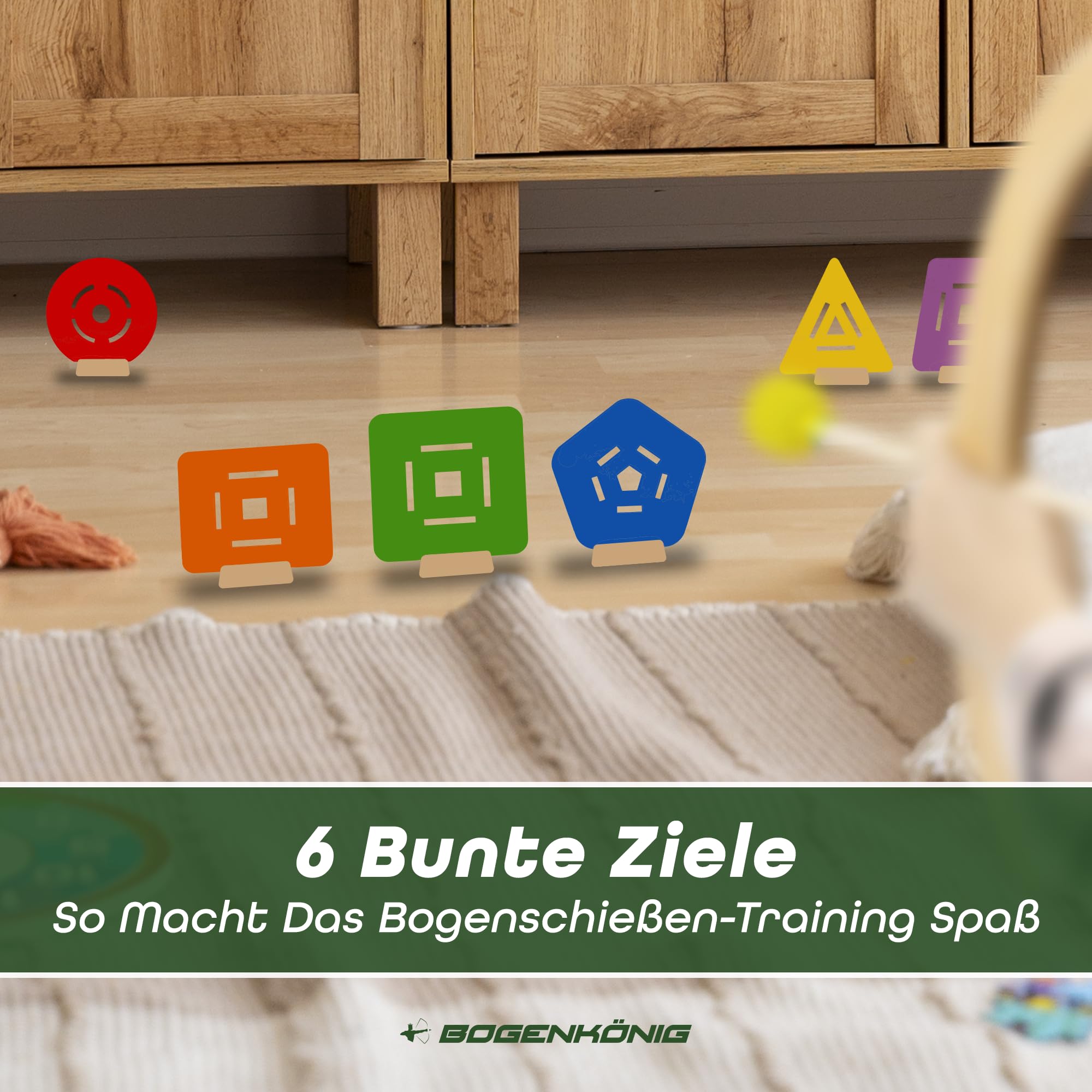 Set Arco E Frecce Per Bambini In Legno - 6 Frecce E Bersagli, Giocattolo Da 3 Anni - Foto 5