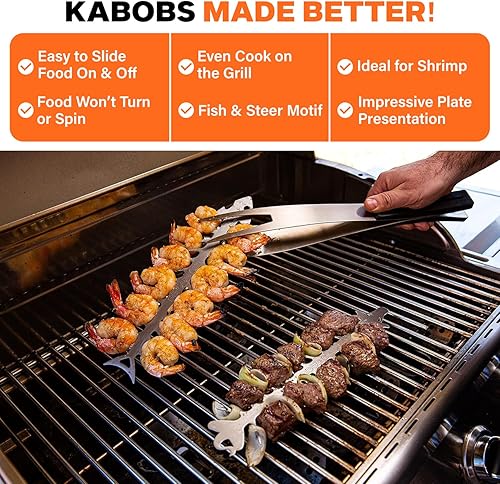 Miniatura 3 de Proud Grill Slide & Serve - Pinchos para barbacoa, 4 unidades Pinchos reutilizables de acero inoxidable para barbacoa.