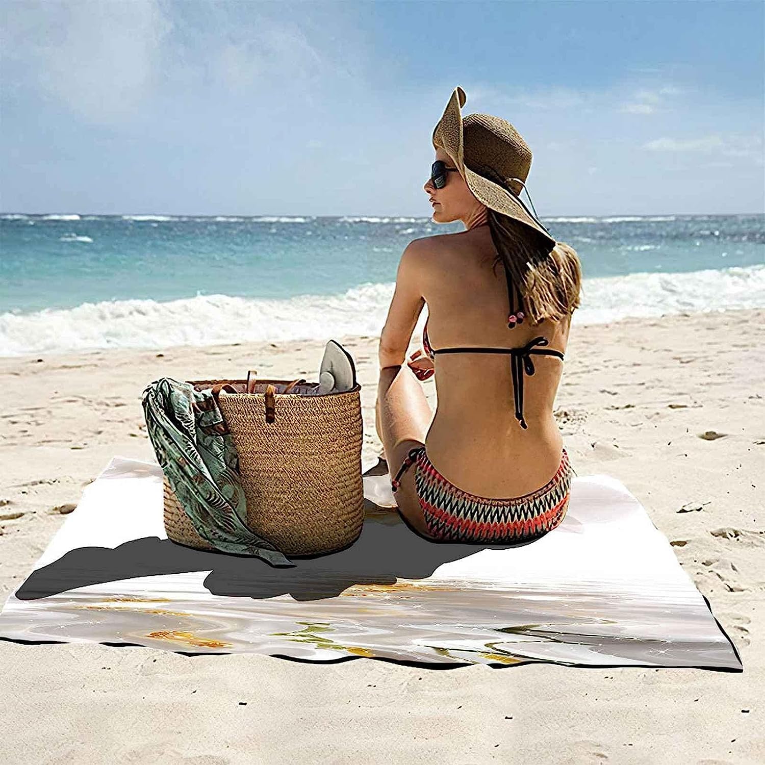 Telo Spiaggia Grande In Microfibra, Stampa Bel Fiore Bianco 3D Rettangolo Antisabbia Asciugatura Rapid Leggero Asciugamano Da Spiaggia Leisure Telo Per Piscina, Picnic E Vacanze 200 X 200 Cm -5Y3A/T0M