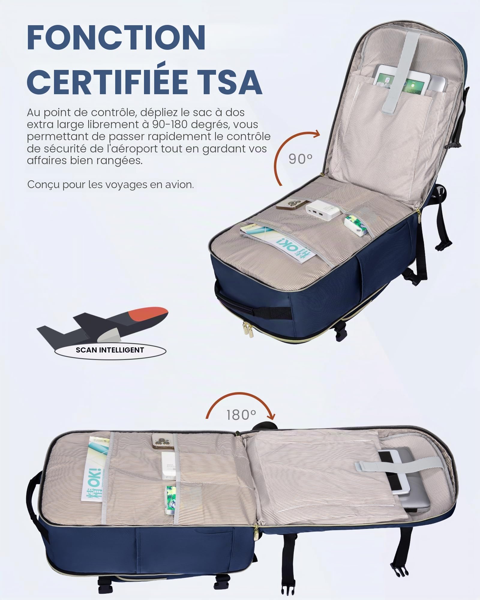 LOVEVOOK Sac à Dos Voyage Femme 40L Sac a Dos Cabine Avion Bagages Backpack | Travel Ryanair, Imperméable Sac Ordinateur Portable 17'' Sac a Dos Valise de Randonnée Affaires Travail Gris Foncé/brun