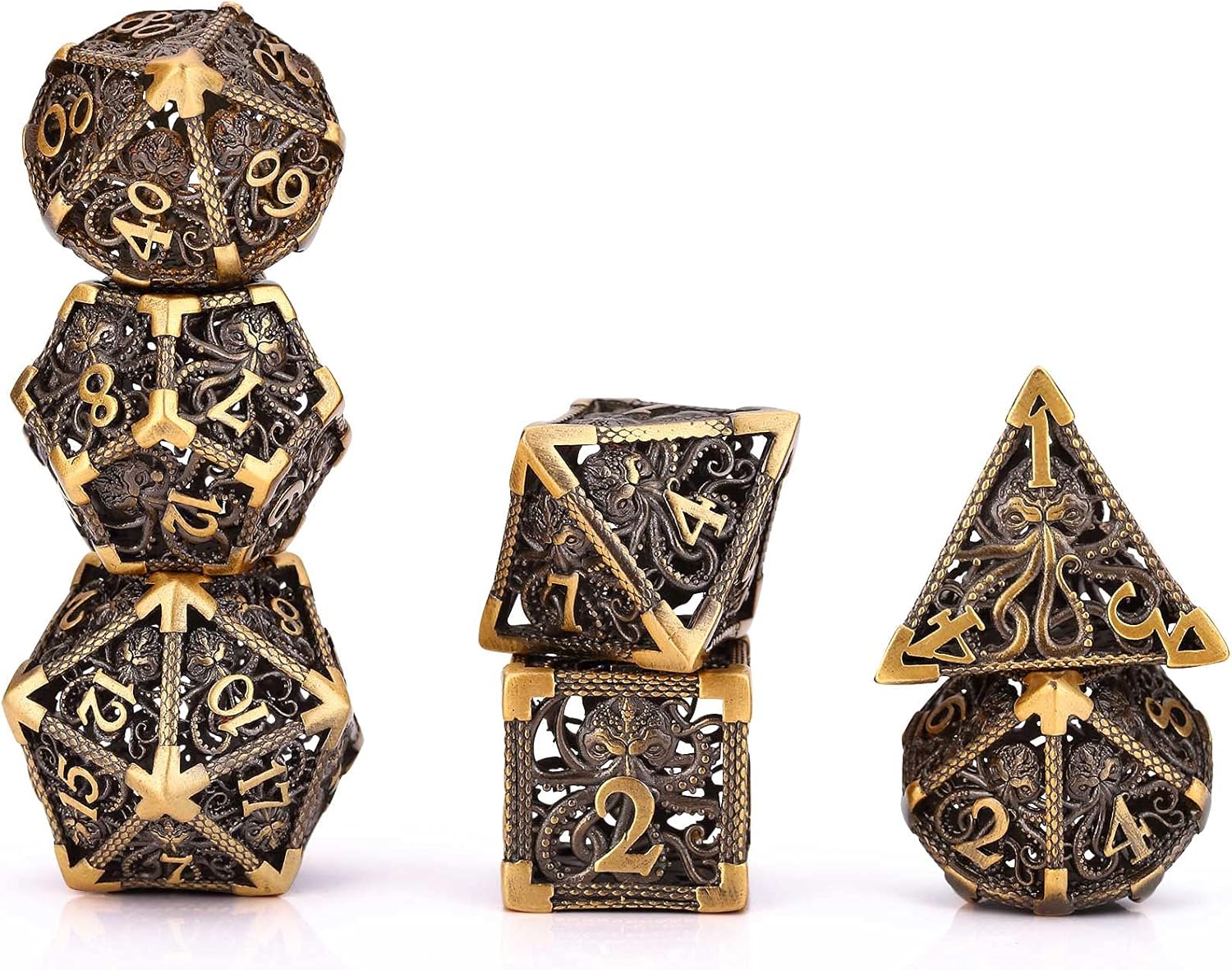 MRWiZMS Juego de Dados PoliéDricos De Metal, Traje Dados de rol, Dados De Cobre Puro, Tema RPG Adecuado para Los Dungeons and Dragons Dados del Juego De rol MTG Pathfinder (Ancient Gold)