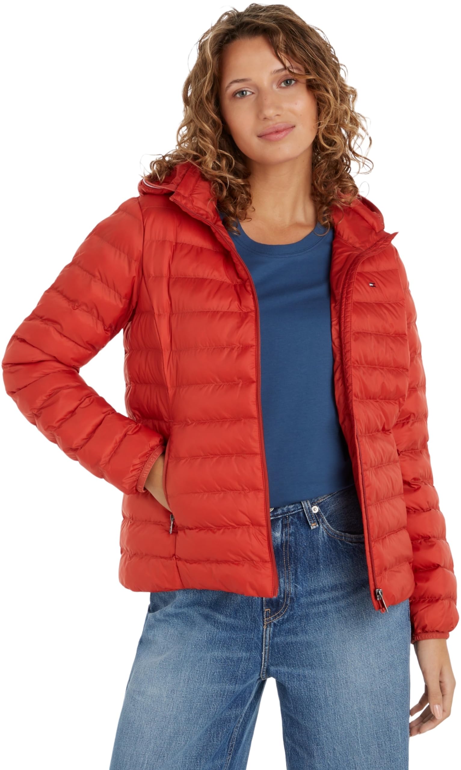 Tommy Hilfiger Women's Global Stripe Transitional Padded Jacket, Red (Terra Red), XS