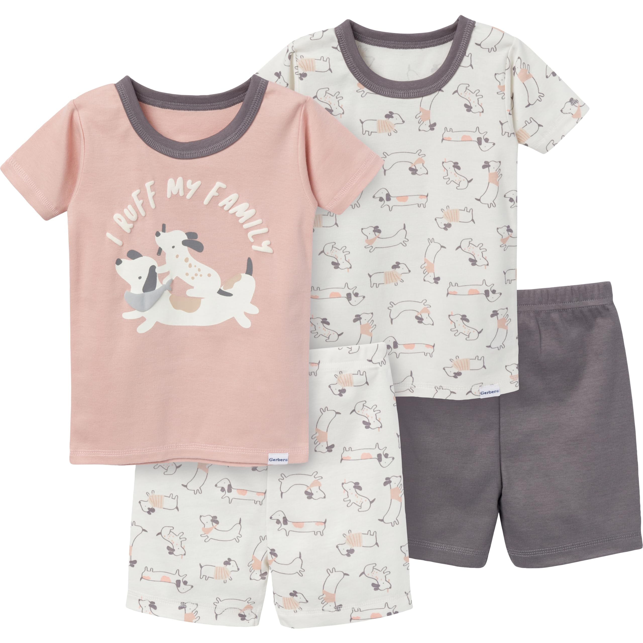 Gerber Baby Girls' Toddler Snug Fit 4-Piece Pajama Set, Neutral, 18 Months