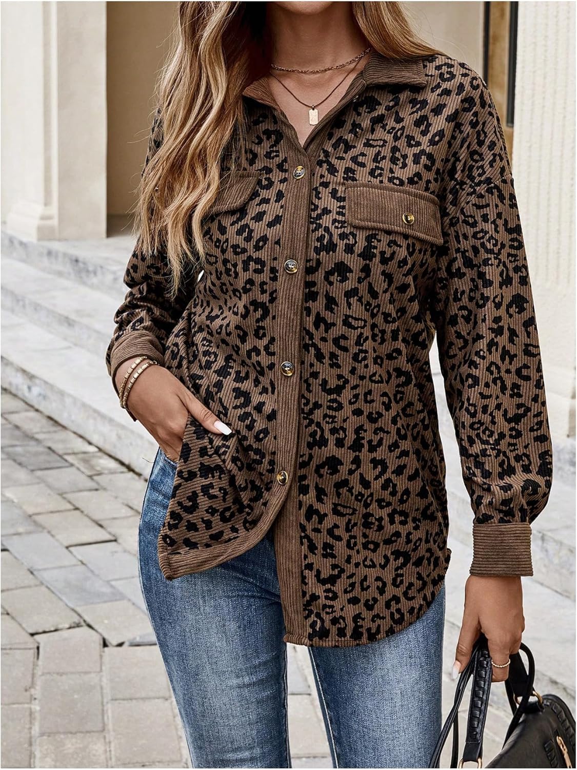 SOLY HUX Women's Leopard Print Jacket Button Down Long Sleeve Shacket Fall Jacket Outerwear - Image 6