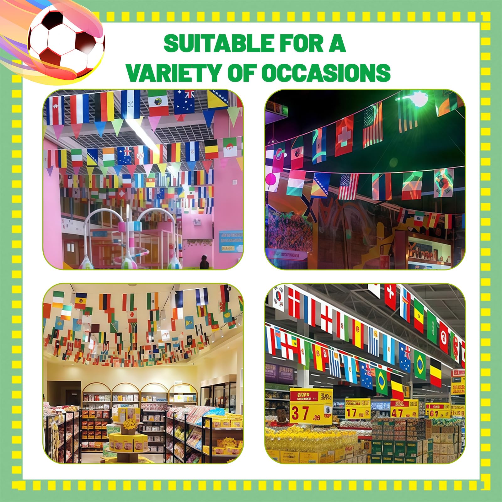 2 paquetes de 32 banderines de países para el Mundial 2026, decoración del campeonato del mundo, 20 m, guirnalda decorativa de fútbol, guirnalda decorativa de fútbol, impresión por ambos lados
