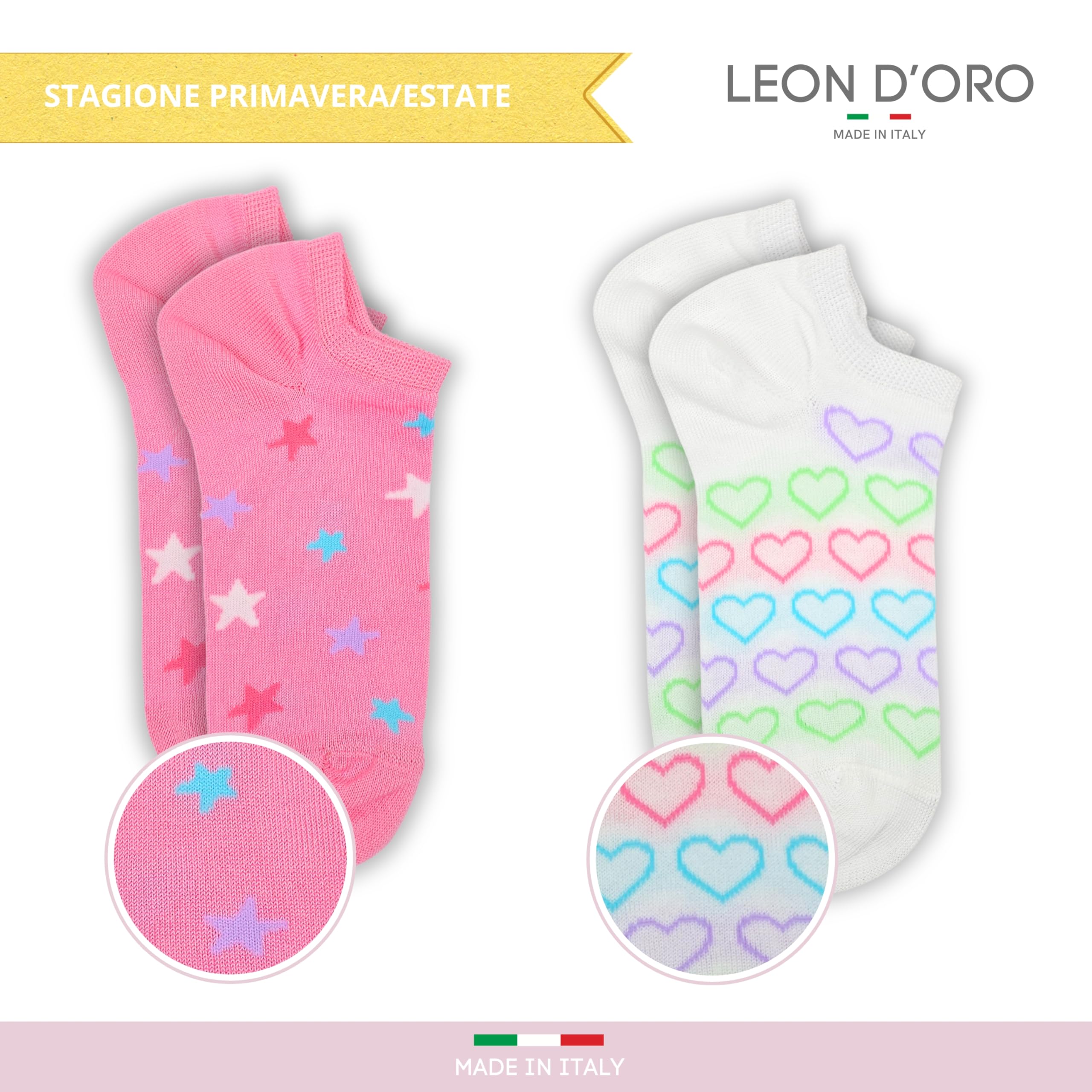 Chaussettes pour fille en coton fil d'Écosse 4 paires de chaussettes légères et respirantes fabriquées en Italie