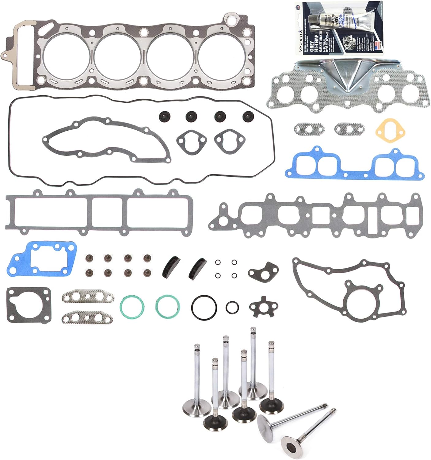 Evergreen HSIEV2006 Head Gasket Set Intake Exhaust Valves Compatible with 83-84 Toyota 4Runner Pickup 2.4L 22R