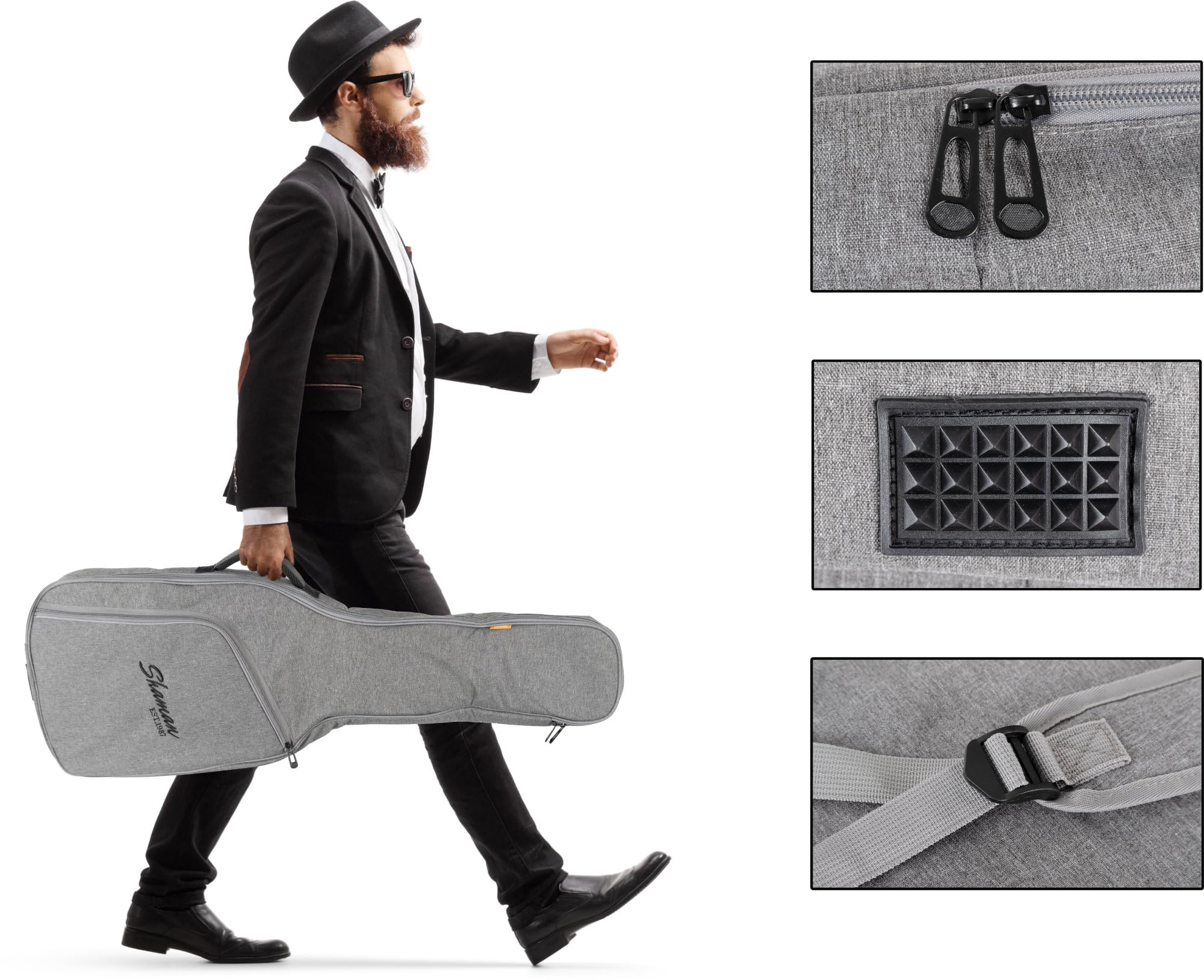 Shaman EGB-102 GY Premium-Line E-Gitarrentasche - Wasserabweisendes und reißfestes Außenmaterial - Gepolsterte, verstellbare Rucksack-Gurte und Aufsatztasche - Gigbag mit verstärktem Tragegriff