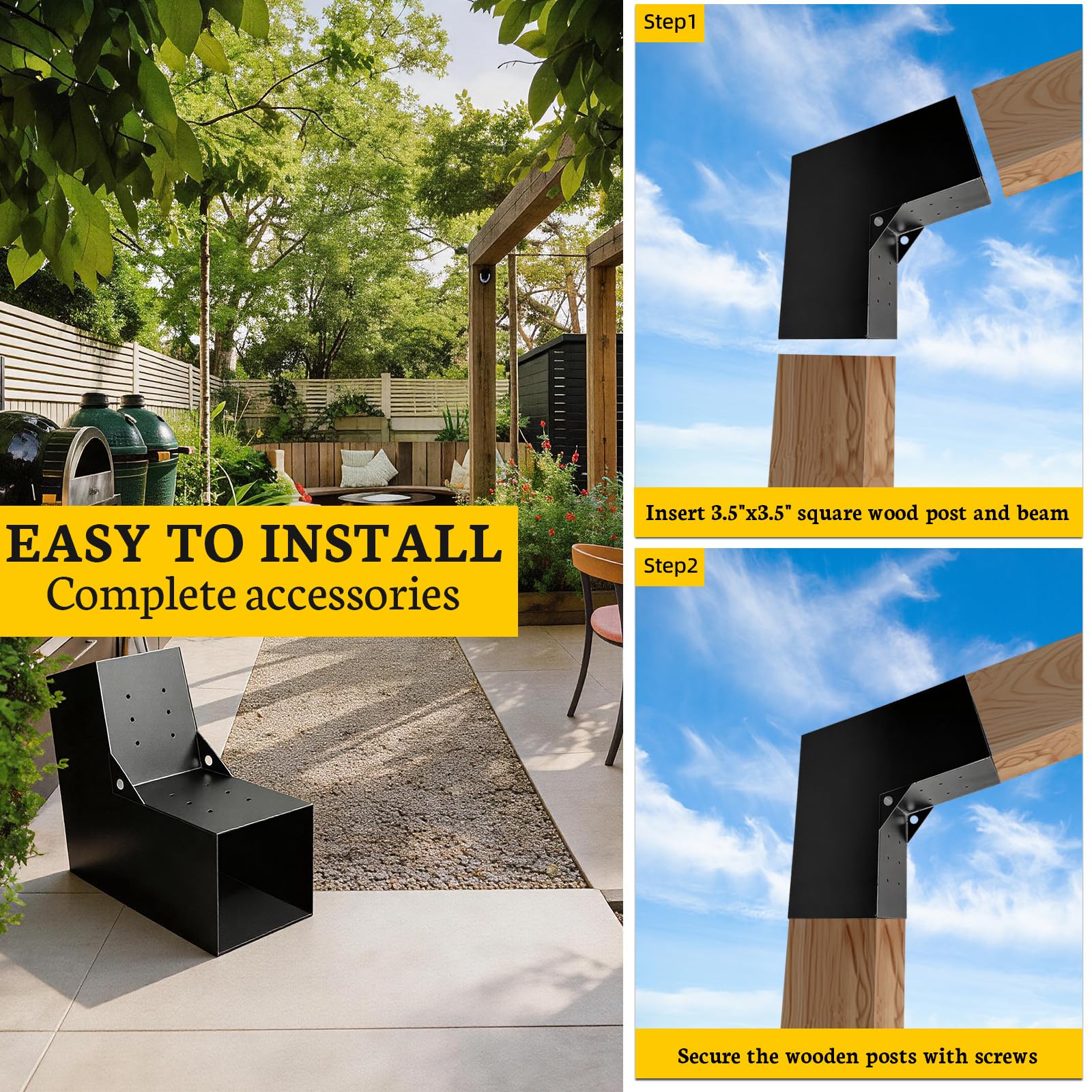 Soporte de pegola de 2 vías de 30 grados, soportes de techo inclinados de calibre 13 para madera de 4 x 4 pulgadas (real: 3.5 x 3.5 pulgadas), soportes de poste inclinados de carpintería para