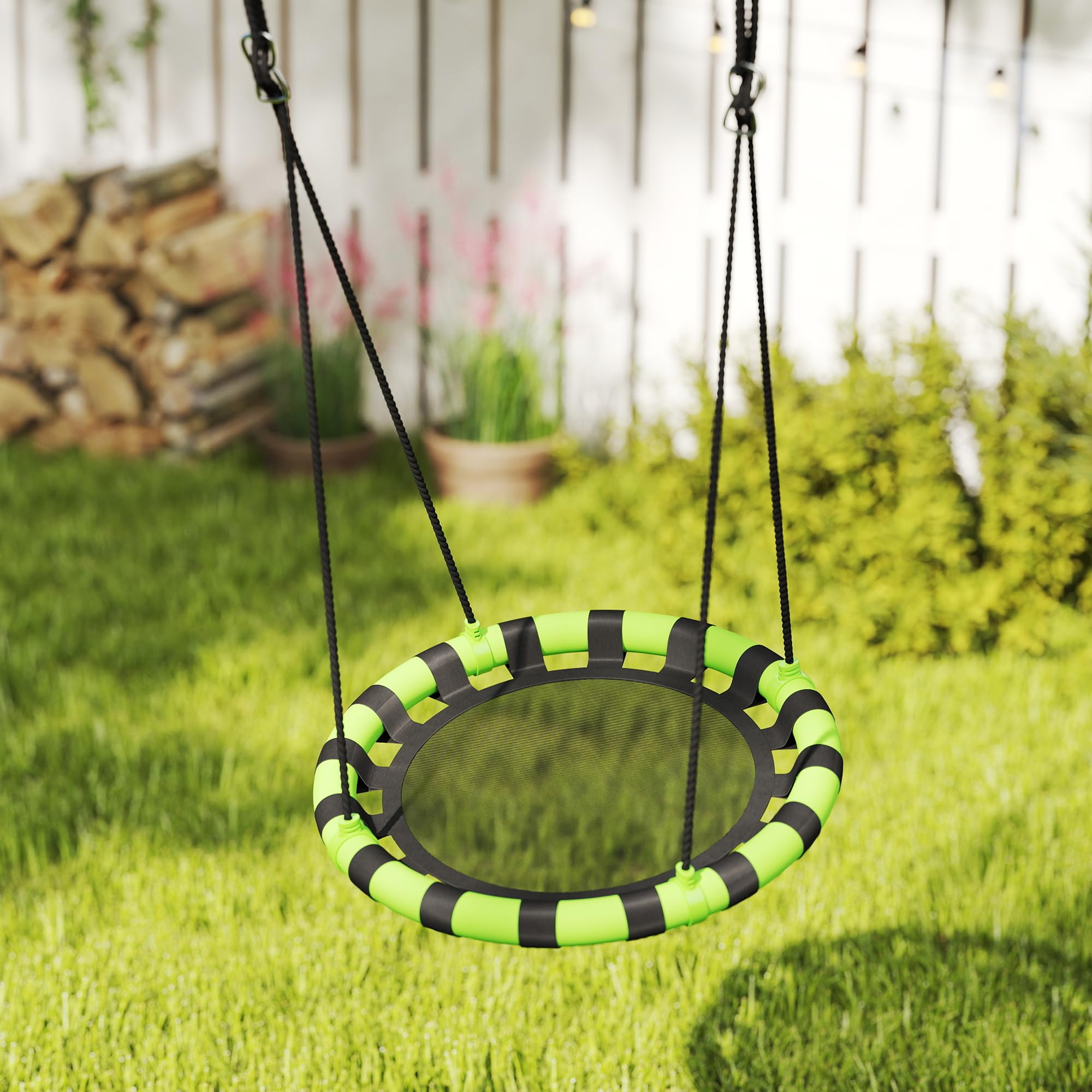 AIYAPLAY Columpio Nido Ajustable en Altura 60cm diámetro Negro/Verde
