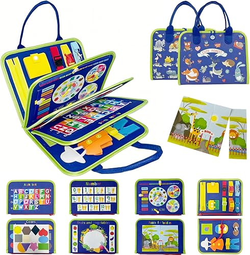 Busy Board - Juguetes Montessori para niños pequeños, 10 páginas, juguetes Montessori, libro ocupado para niños de 1, 2, 3, 4 años, aprendizaje